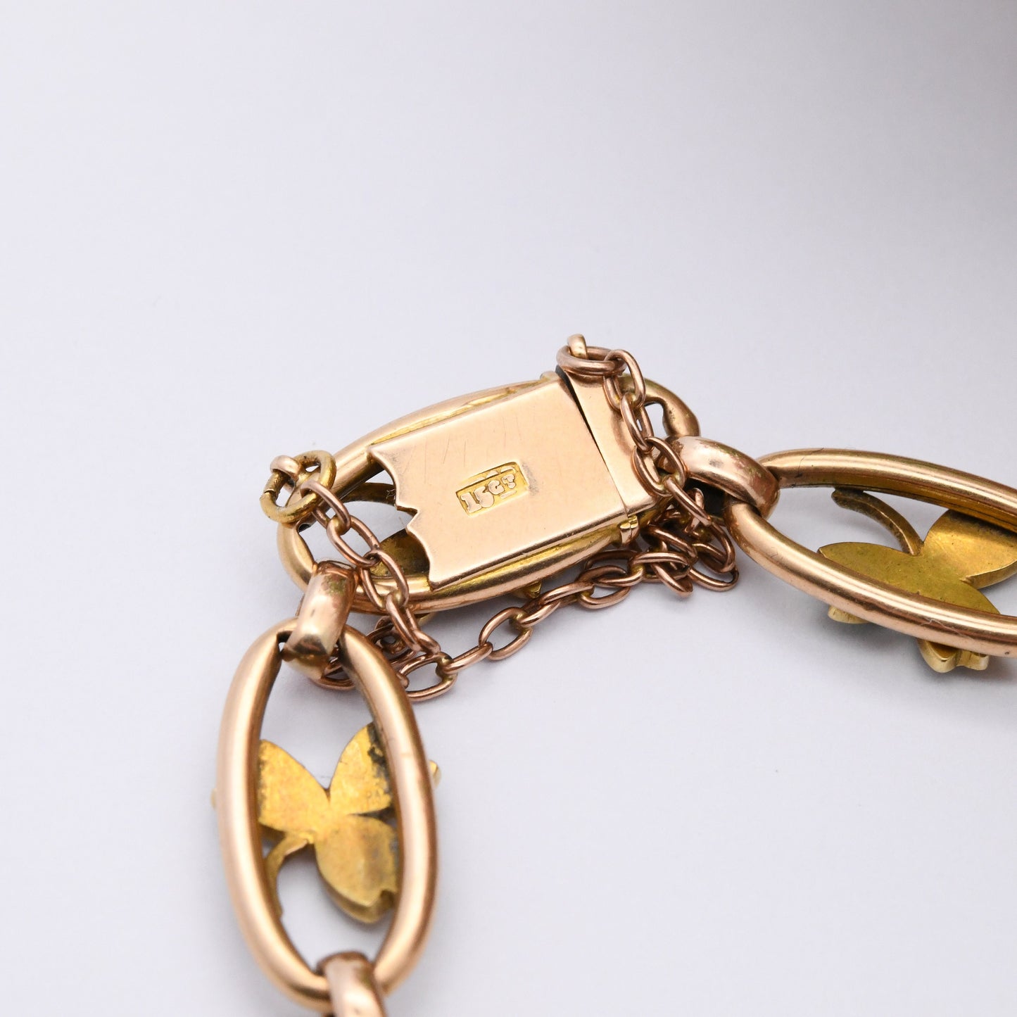 Antique Victorian 15ct Gold Bracelet with Turquoise and Pearl Three Leaf Clover Design - Lucky Symbol Good Luck Jewellery | Tulip Leaf