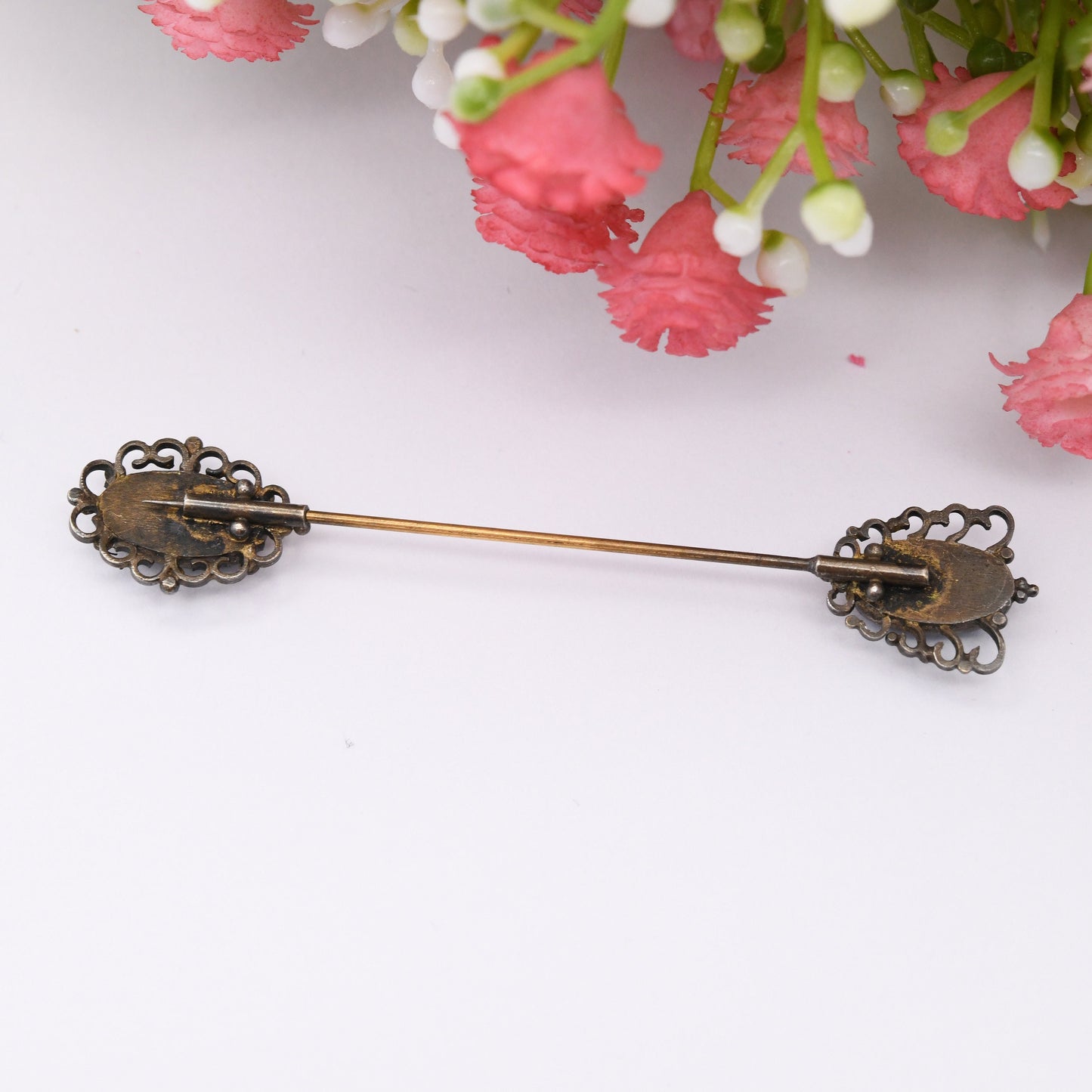 Vintage Opal Stick Pin Blue Opal Cap - Double Ended Lapel Tie Pin | Opal Doublet | Ornate Antique Style