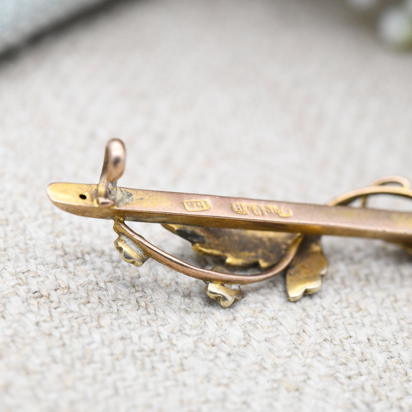 Antique Edwardian 9ct Gold Pearl Flower Bar Brooch by Henry Griffith and Sons HG&S Ltd