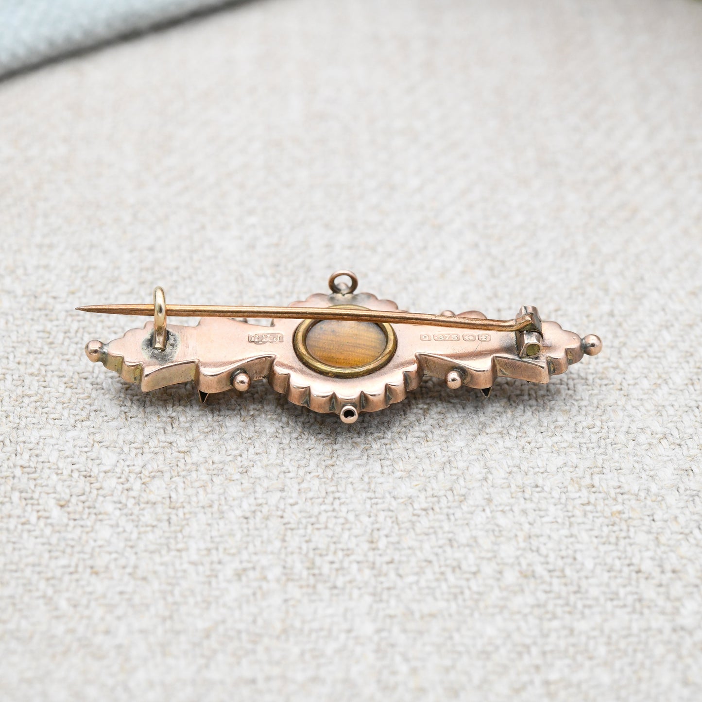 Antique 9ct Gold Mourning Brooch with Garnet and Diamonds 1905 - Secret Hidden Locket Hair Compartment | Star Shape Design Floral Detail