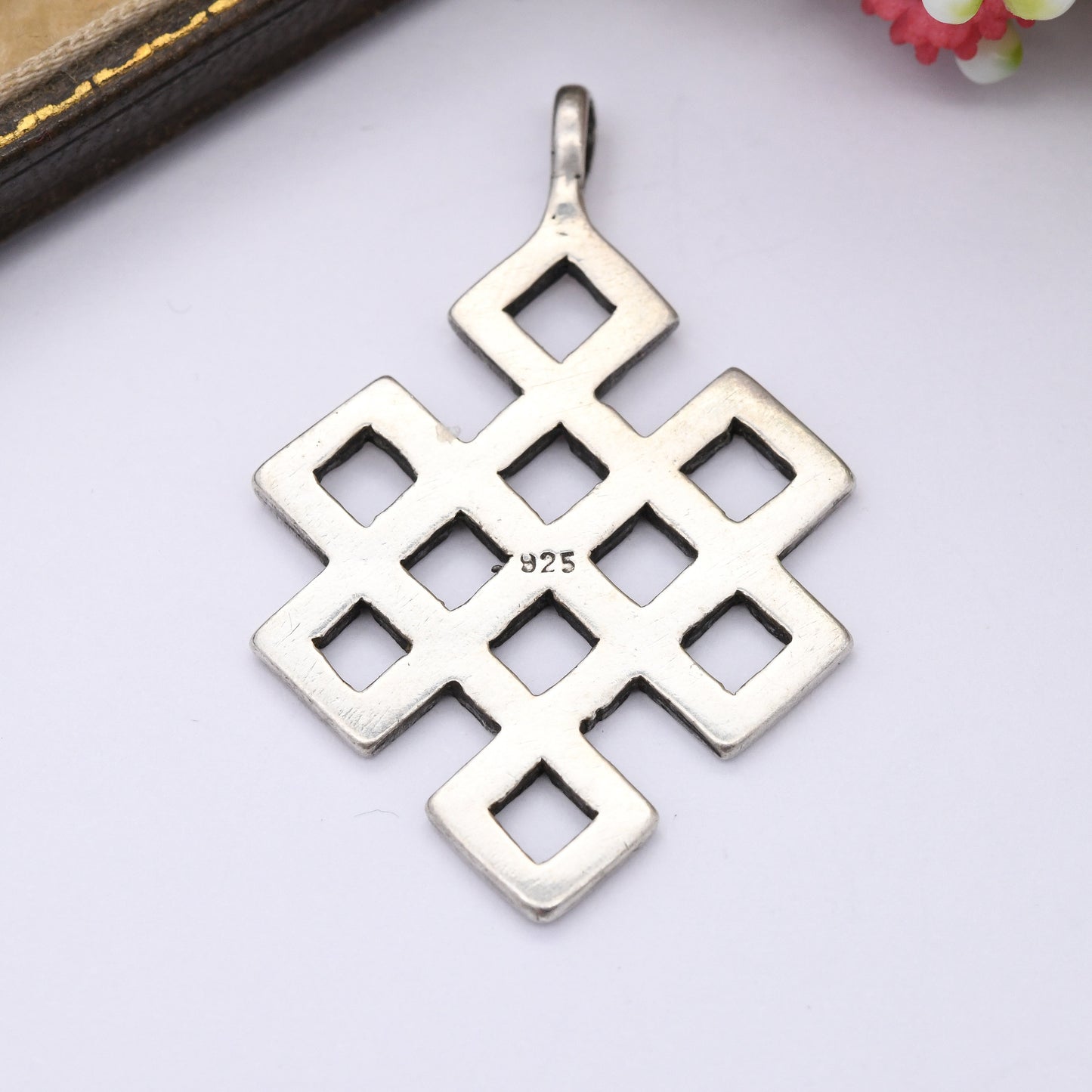 Vintage Sterling Silver Celtic Knot Pendant - Large Statement Solid Silver Necklace Charm | Diamond Shape