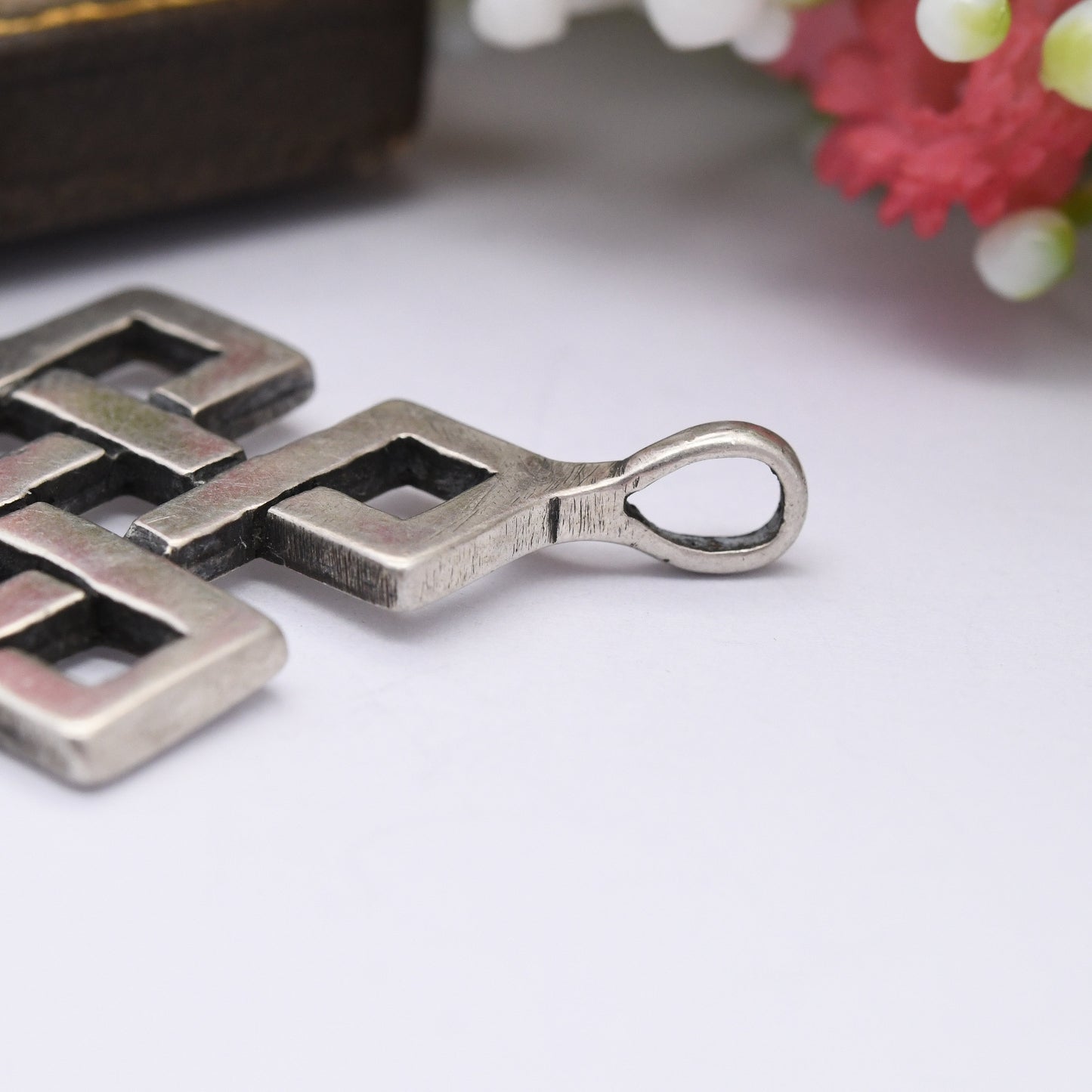 Vintage Sterling Silver Celtic Knot Pendant - Large Statement Solid Silver Necklace Charm | Diamond Shape