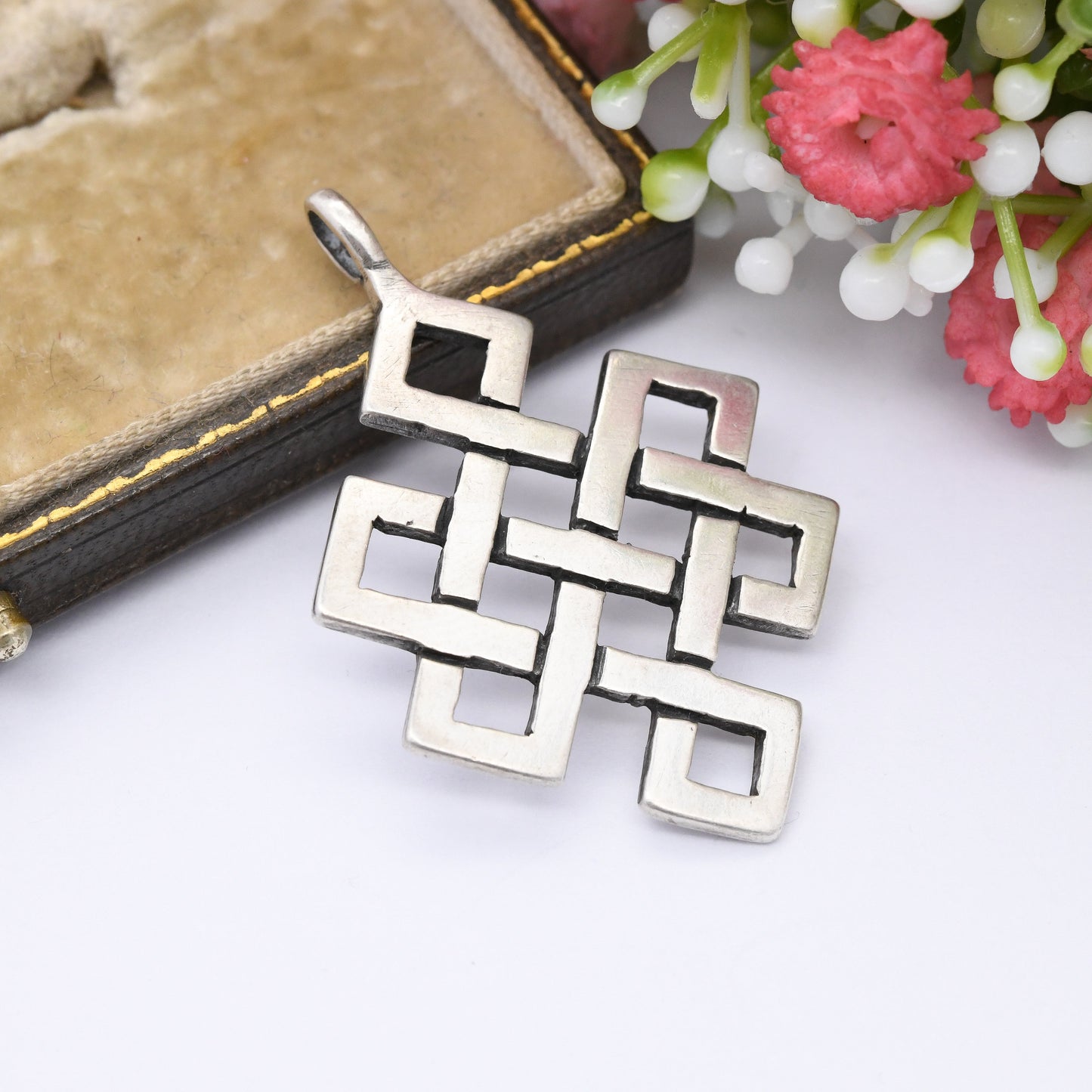 Vintage Sterling Silver Celtic Knot Pendant - Large Statement Solid Silver Necklace Charm | Diamond Shape