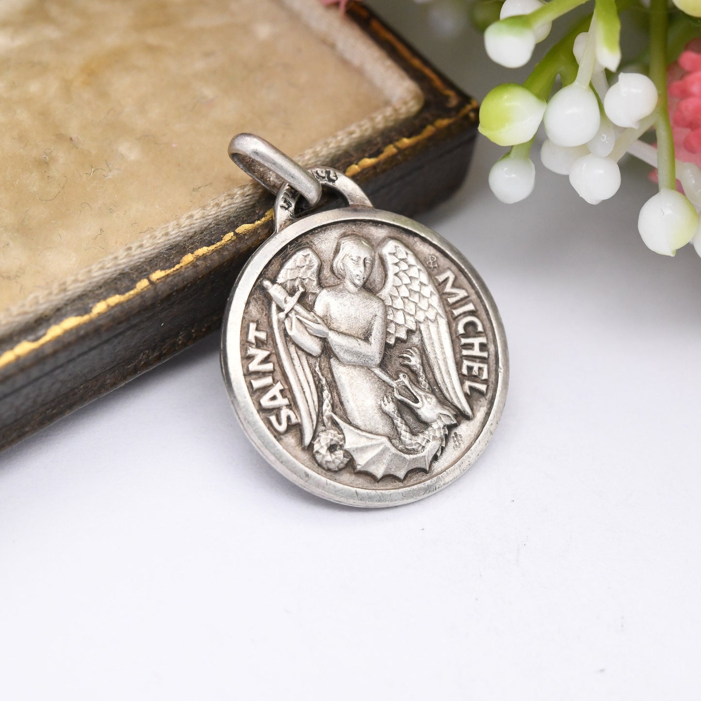 Vintage French Silver St. Michael and Dragon Charm Pendant - Mid-Century European Religious Silver Jewellery | .800 Solid Silver