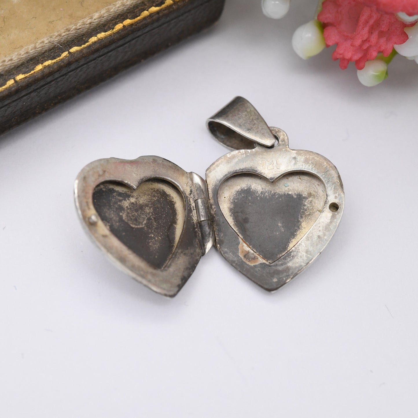 Vintage Sterling Silver Dolphin Heart Locket Pendant - Small Love Heart Shape | Minimal Everyday Solid Silver Jewellery | Sweet Gift for Her