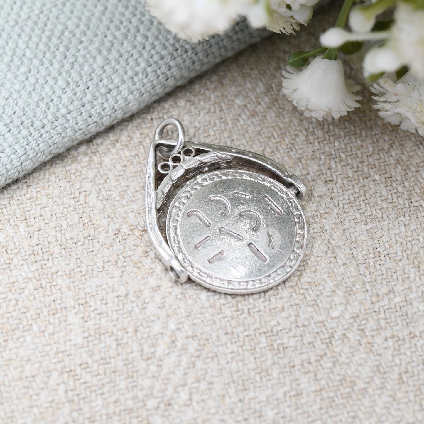 Vintage Sterling Silver I love You Spinning Charm Pendant - Large Spinner Fob Love and Friendship | Gift for Charm Bracelet Necklace Stack