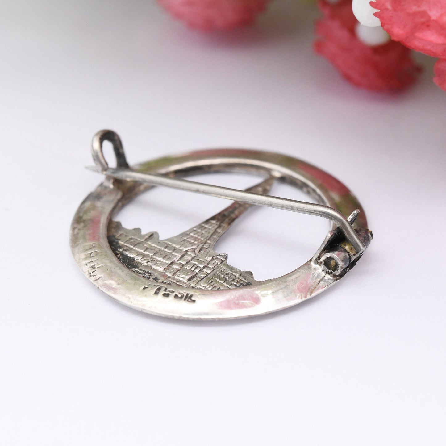 Antique Sterling Silver Blackpool Tower Brooch Openwork Circle Design - Souvenir Travel Jewellery Gift | William Henry Leather