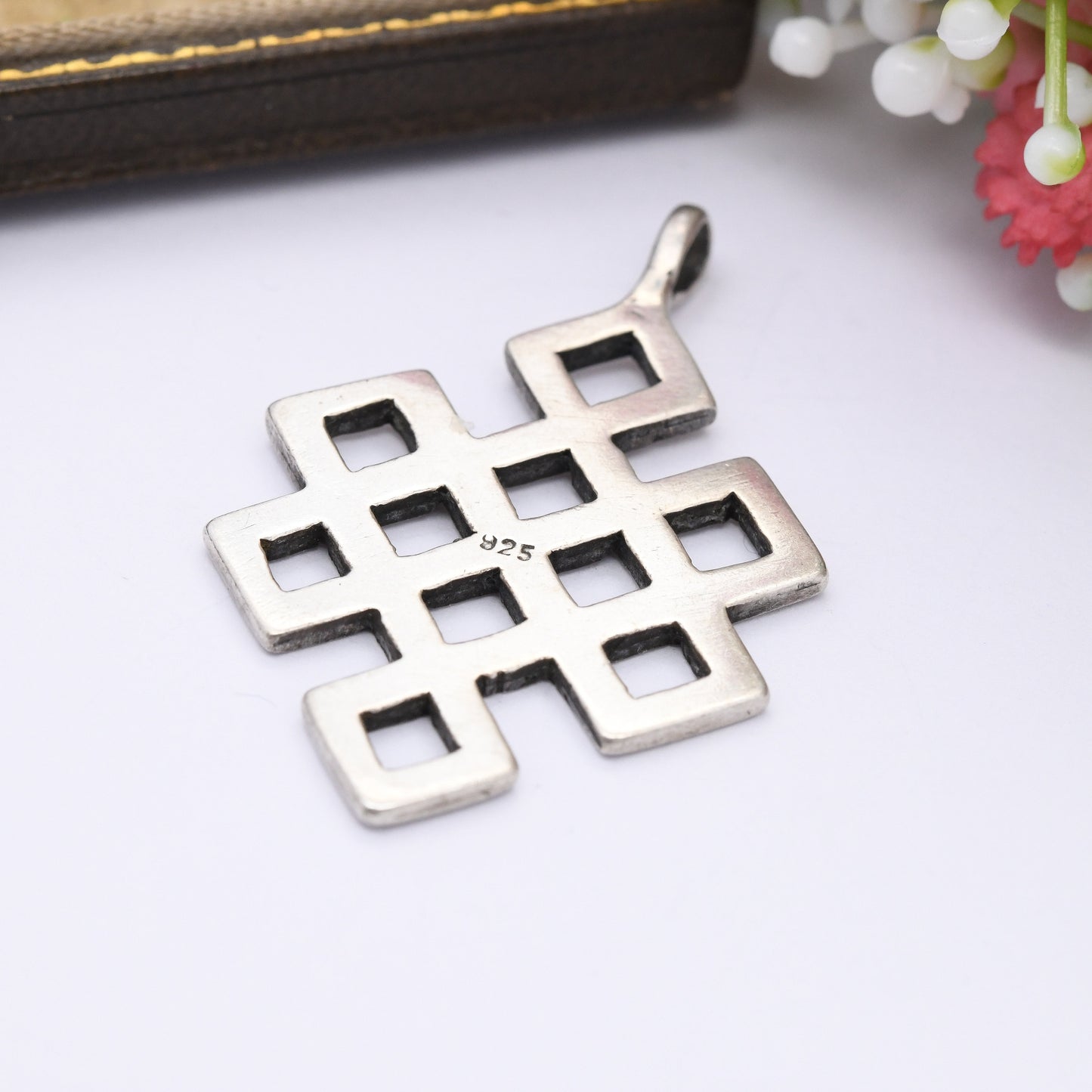 Vintage Sterling Silver Celtic Knot Pendant - Large Statement Solid Silver Necklace Charm | Diamond Shape