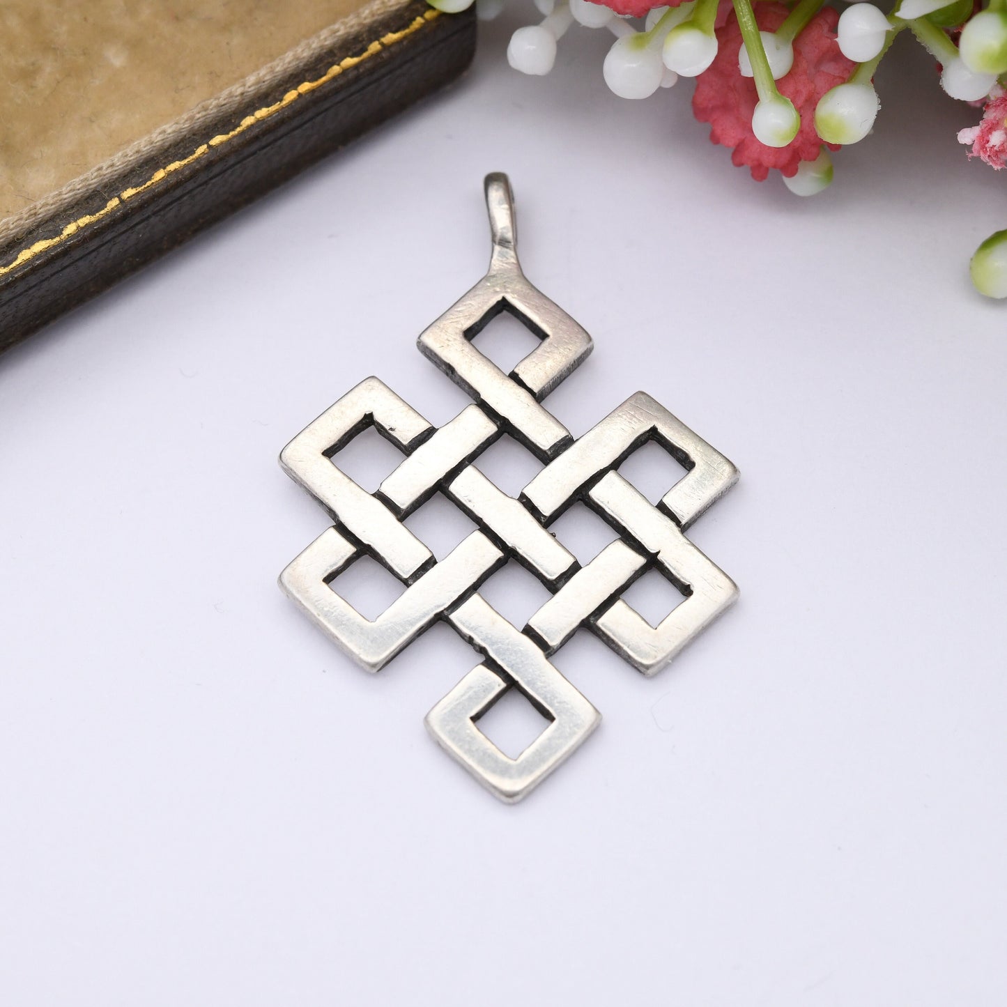 Vintage Sterling Silver Celtic Knot Pendant - Large Statement Solid Silver Necklace Charm | Diamond Shape