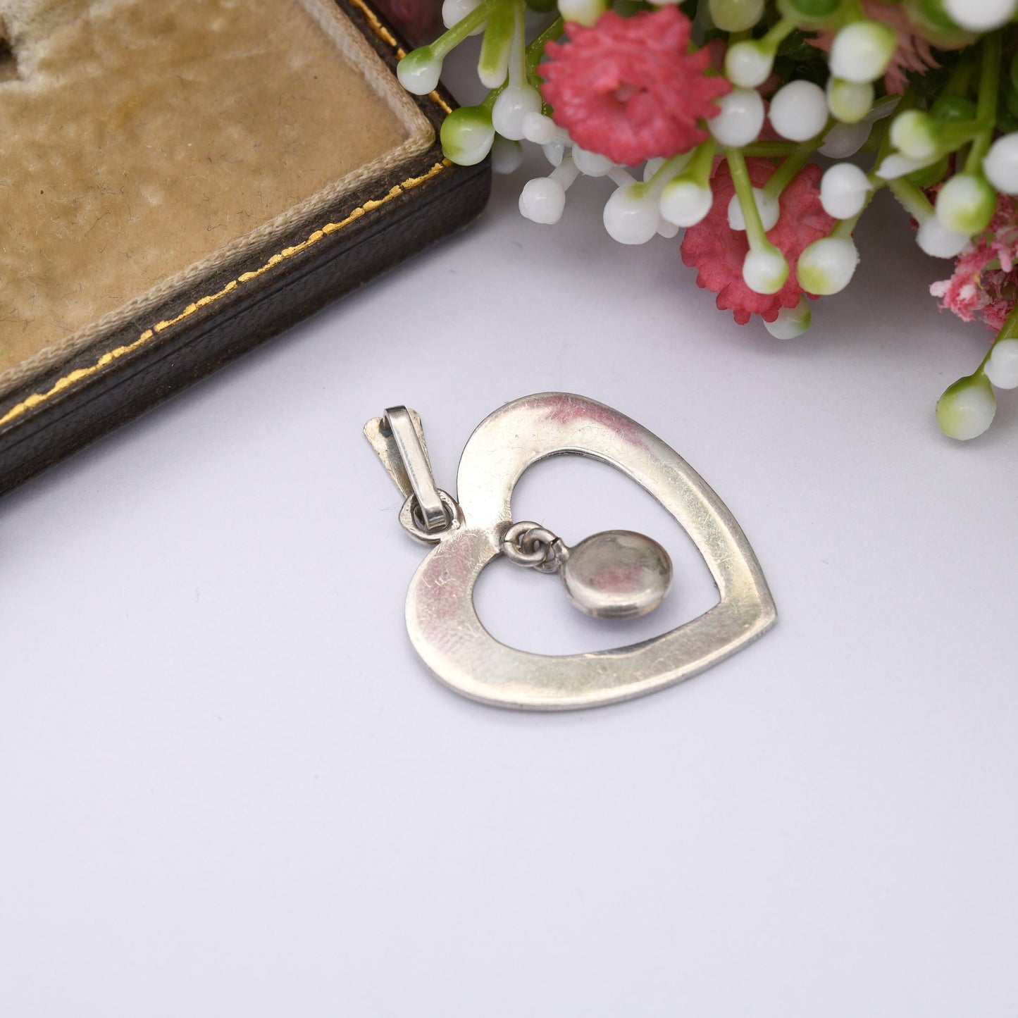 Vintage French Silver Heart Pendant with Articulated Amethyst Drop - Sweet Birthday Gift for Her | Interesting Gemstone Love Heart Jewellery