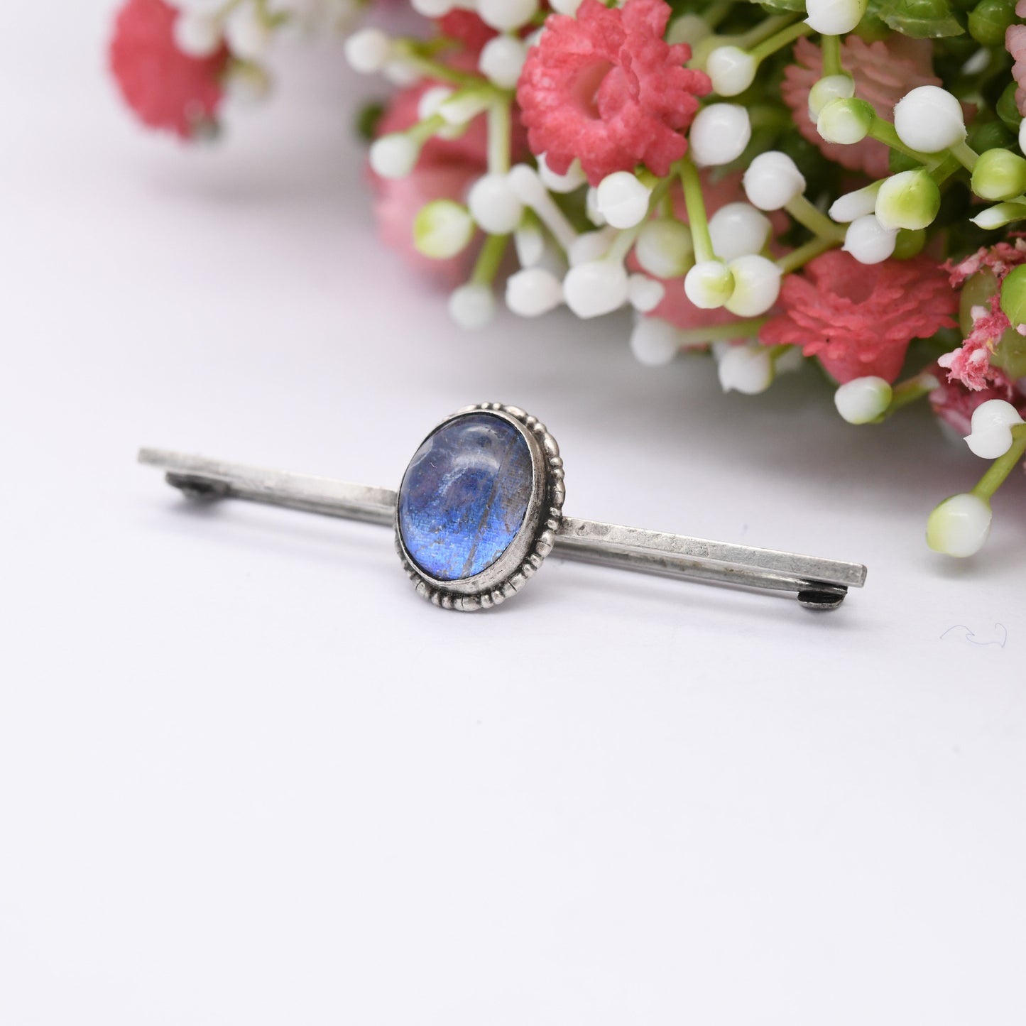 Vintage Art Deco Sterling Silver Butterfly Wing Bar Brooch - True Vintage Blue Butterfly Long Pin