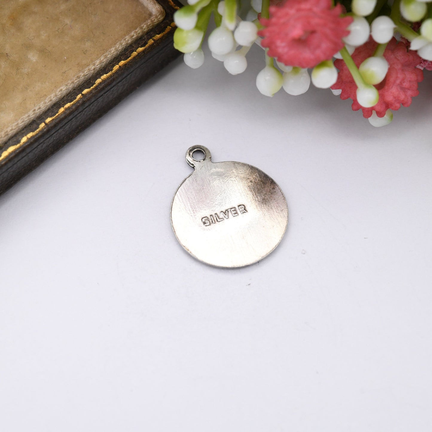 Vintage Sterling Silver Elizabeth II Charm Pendant Silver Jubilee 1977 - Mid-Century Royal Souvenir | Blue and Red Enamel | Queen Elizabeth