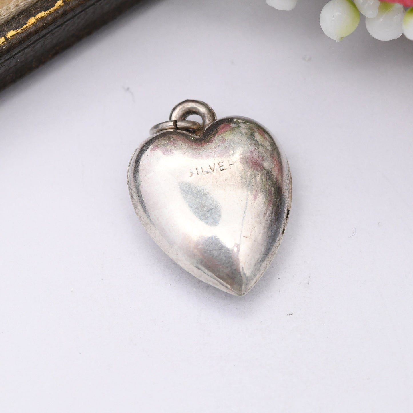 Vintage Sterling Silver Puffed Heart Charm Pendant - Engraved Pattern Small Love Heart | Sentimental Gift for Charm Necklace Stack