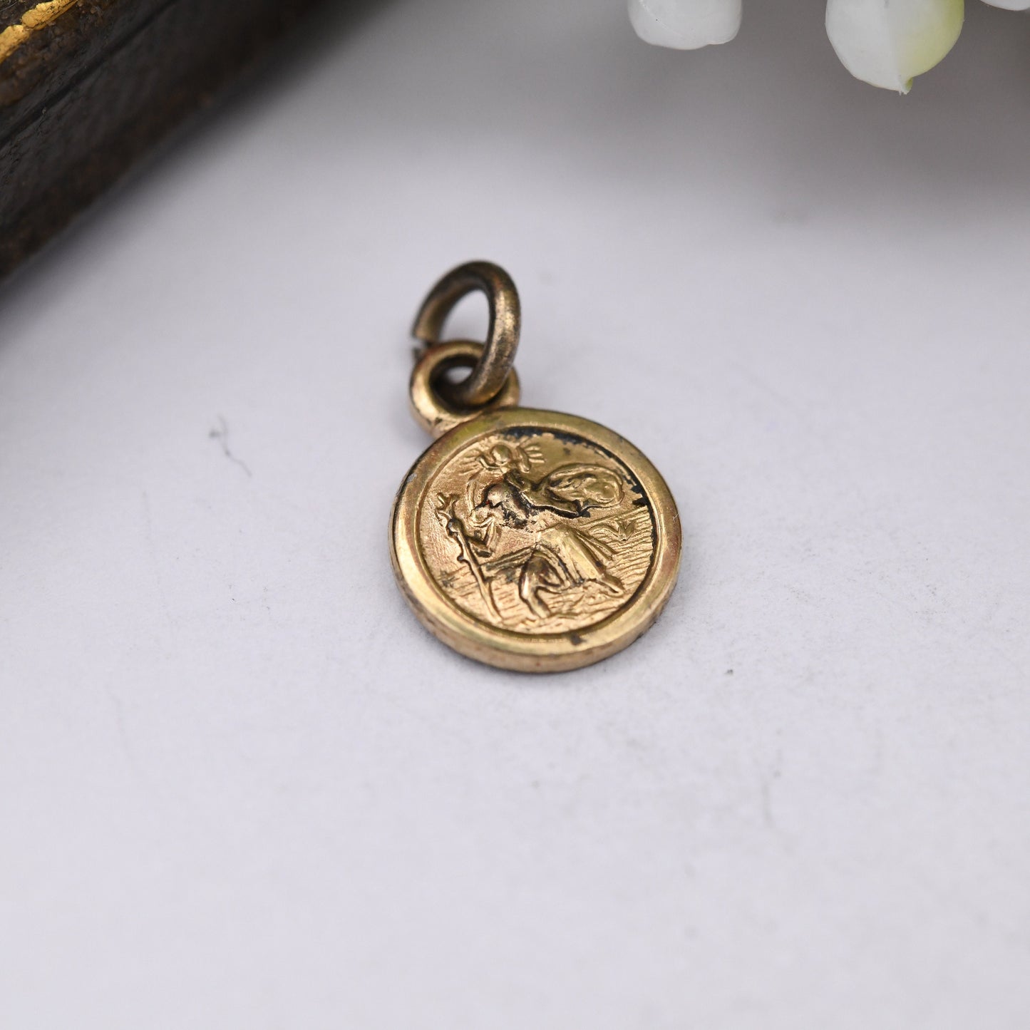 Vintage Sterling Silver St. Christopher Charm Pendant Miniature - Small Circle Good Luck Traveller Token | Mid-Century | Gold Plated