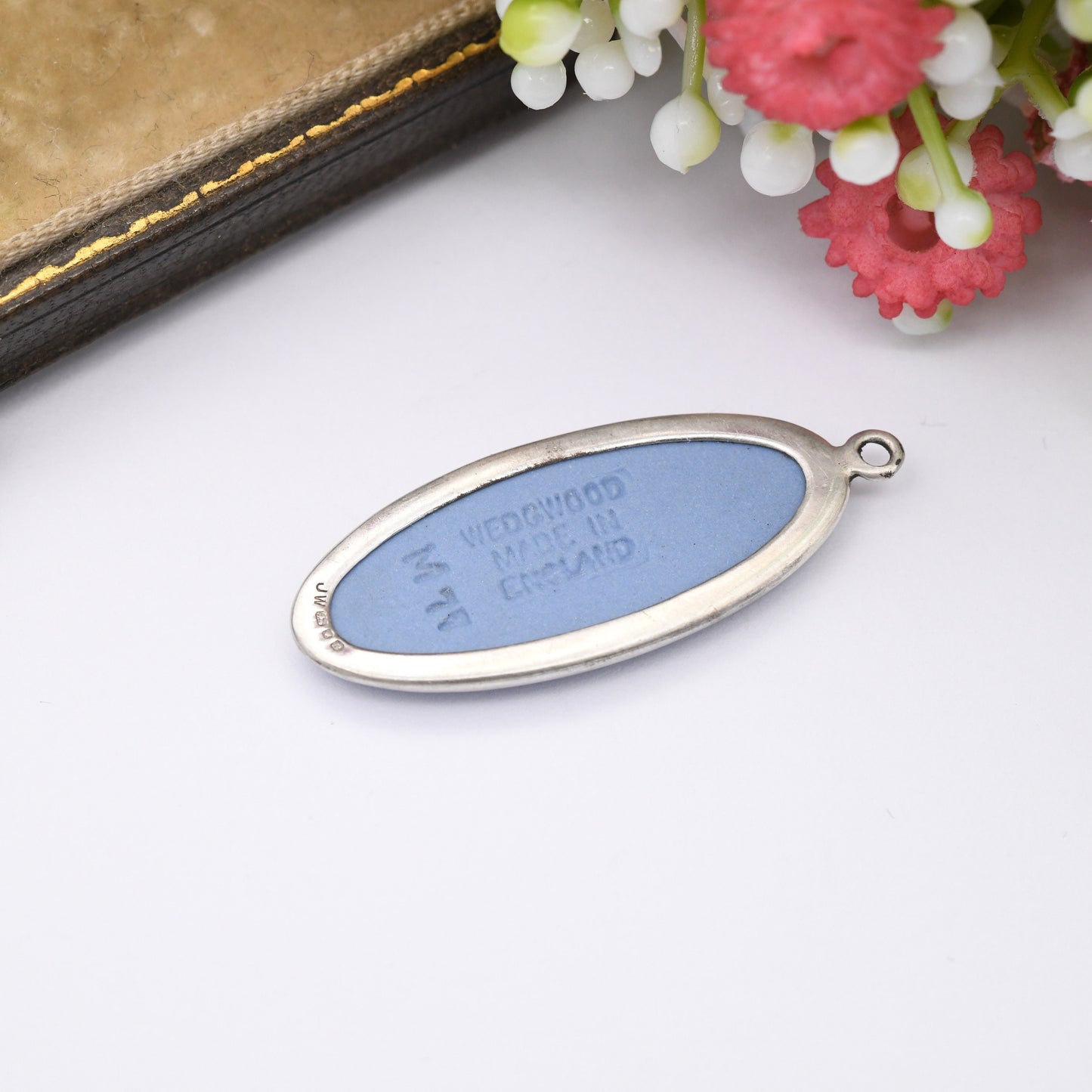 Vintage Wedgwood Sterling Silver Hygieia Blue Jasperware Pendant 1976 - Goddess of Health Snake and Asclepius Staff | Oval Classical Cameo