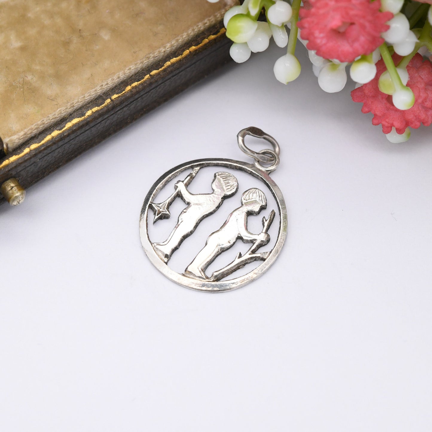 Vintage Polish Silver Gemini Pendant - Cheeky Twin Boys Astrological Zodiac Star Sign | Mid-Century Design | Warsaw City Mark