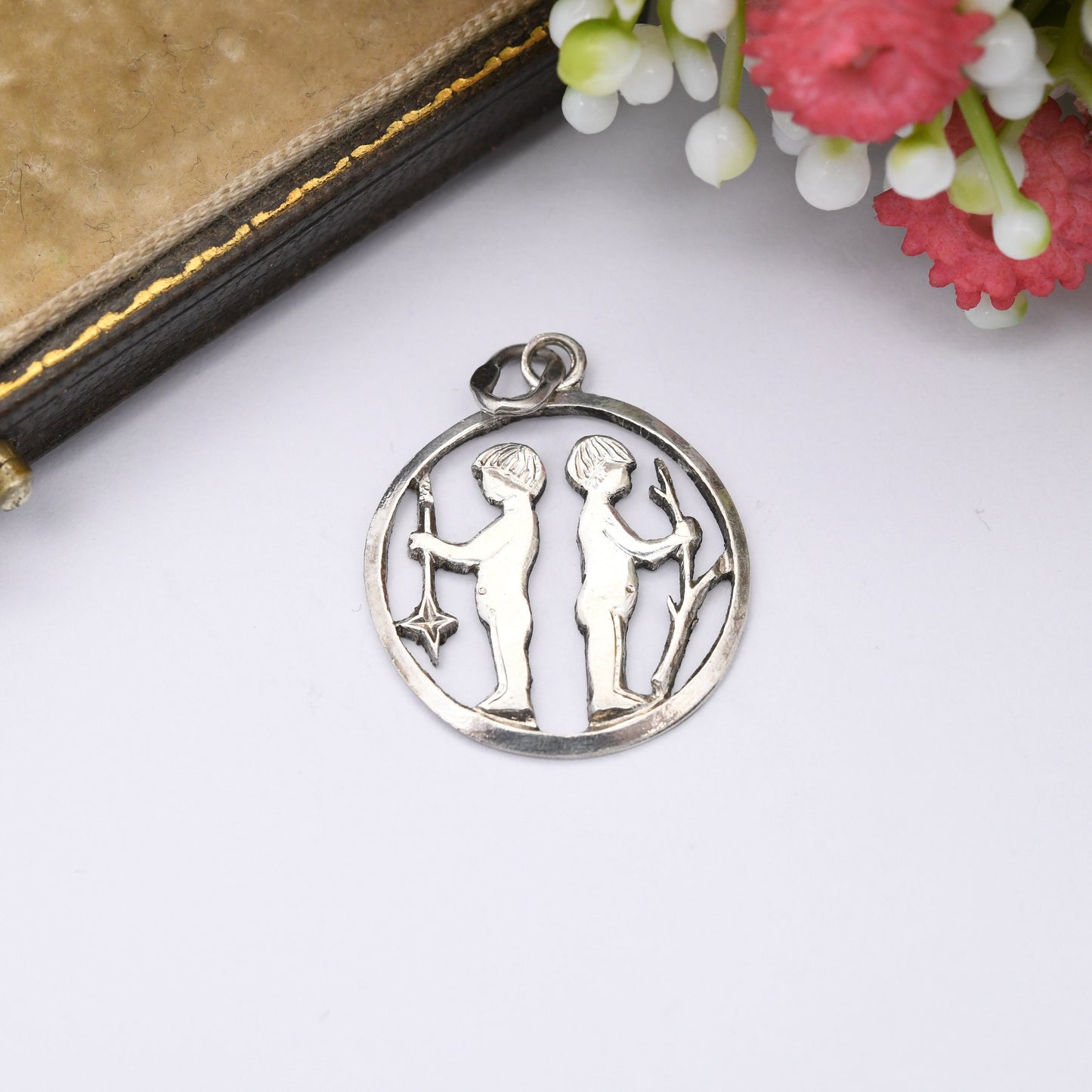 Vintage Polish Silver Gemini Pendant - Cheeky Twin Boys Astrological Zodiac Star Sign | Mid-Century Design | Warsaw City Mark