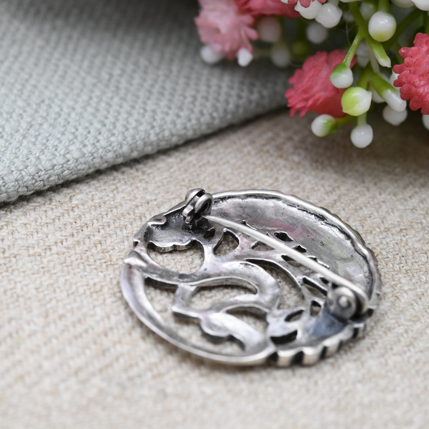 Vintage Sterling Silver Sculptural Tree Flower Brooch - Cut Out Floral Openwork Design | Abstract Minimalist Silver Style | Blossom Tree
