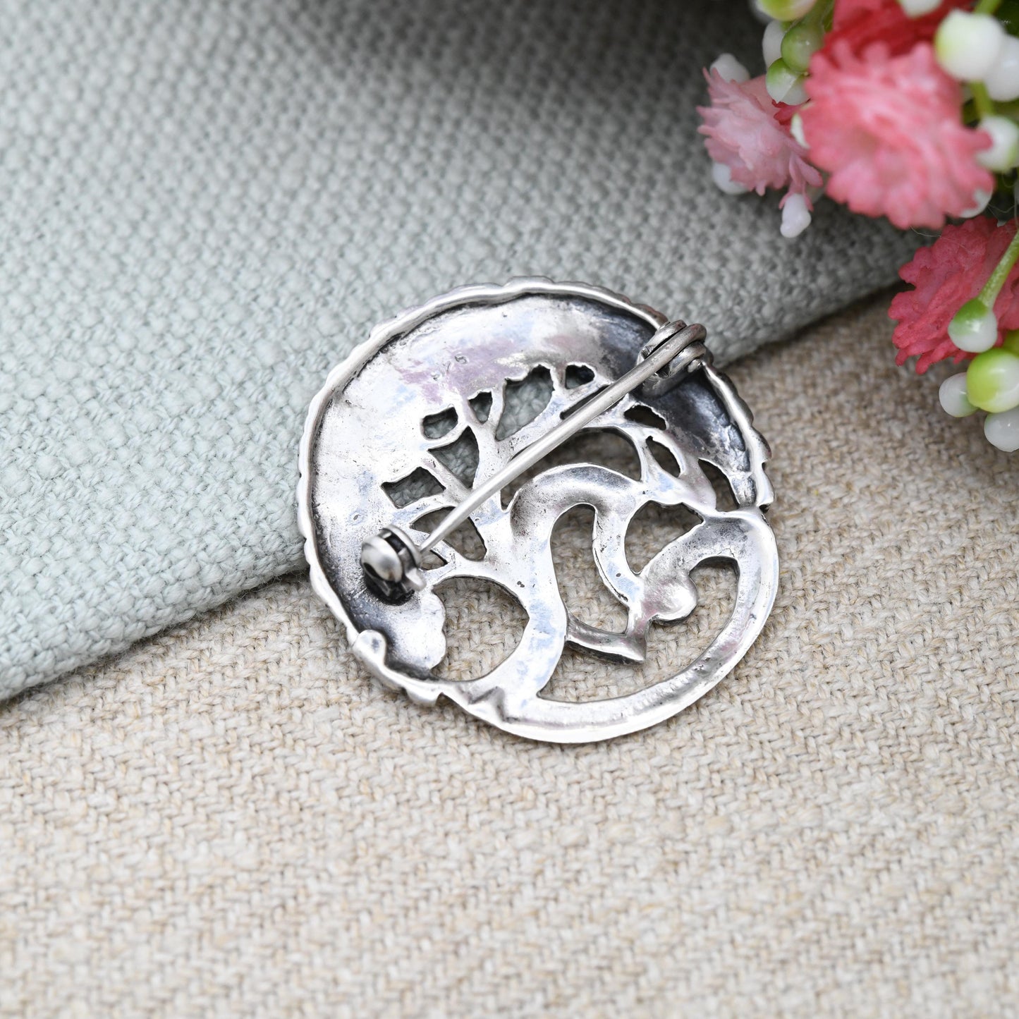 Vintage Sterling Silver Sculptural Tree Flower Brooch - Cut Out Floral Openwork Design | Abstract Minimalist Silver Style | Blossom Tree