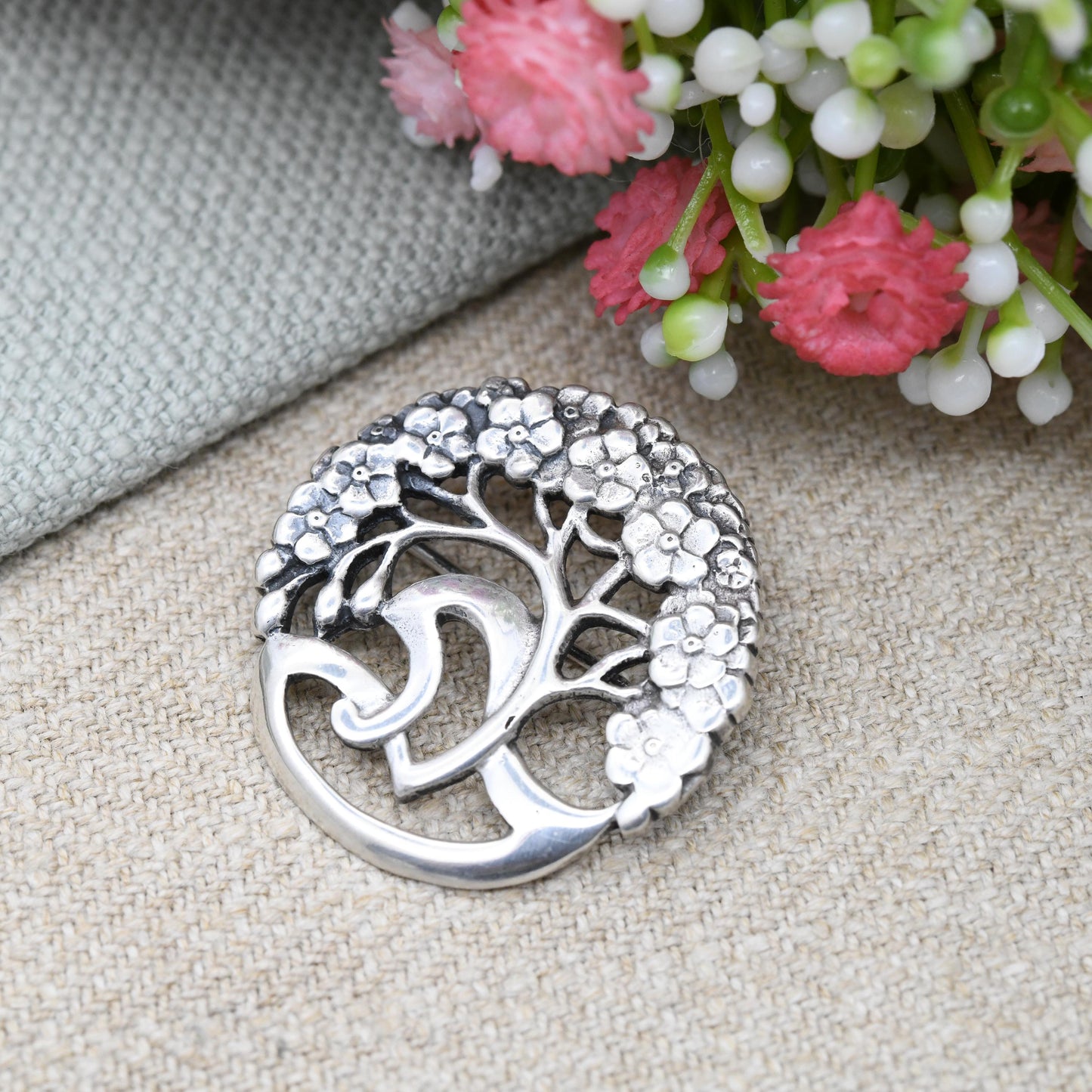 Vintage Sterling Silver Sculptural Tree Flower Brooch - Cut Out Floral Openwork Design | Abstract Minimalist Silver Style | Blossom Tree