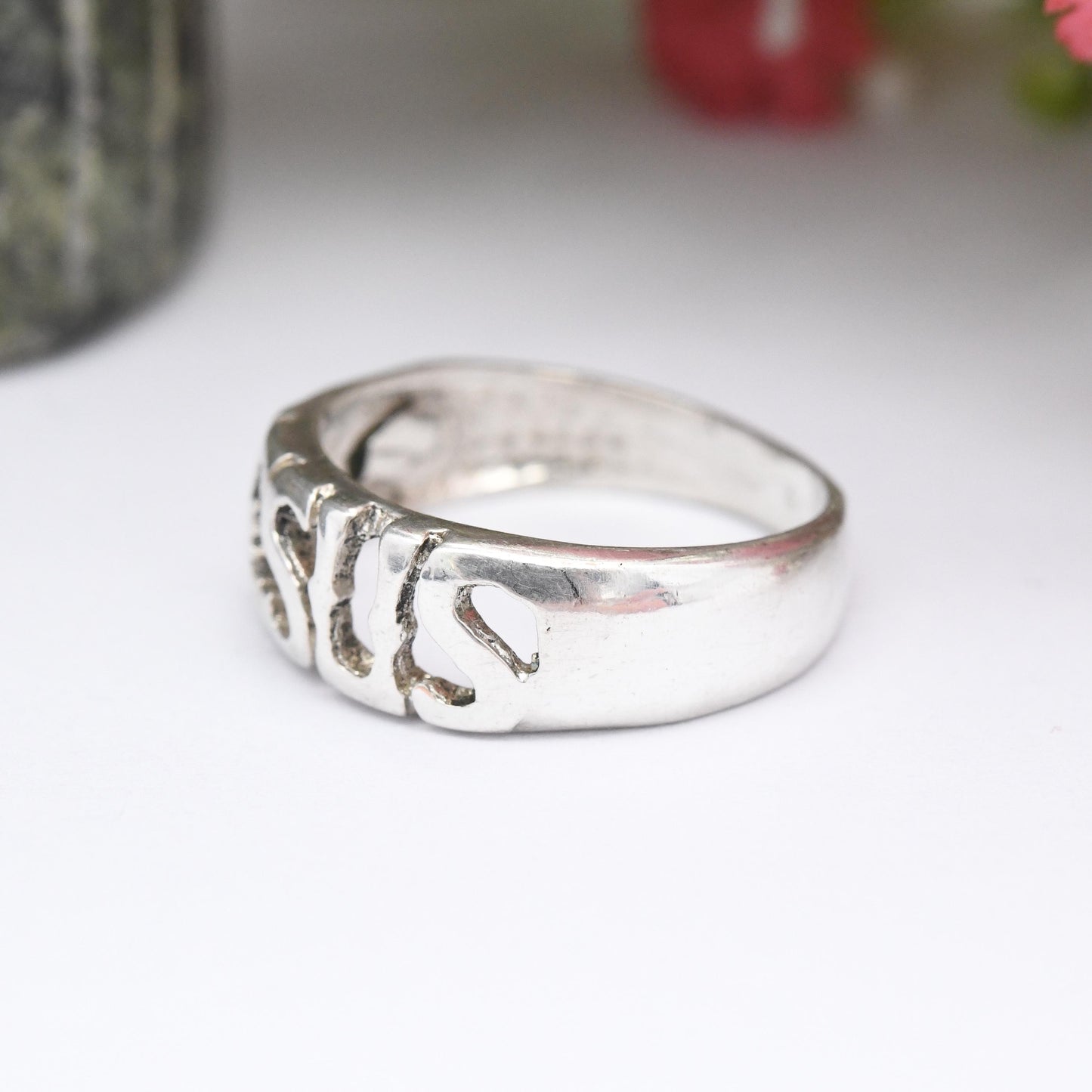 Vintage Sterling Silver Jesus Ring - Christian Unisex Gift Ring with Lettering | Religious Pinkie Ring | UK Size - M 1/2 | US Size - 6 1/4