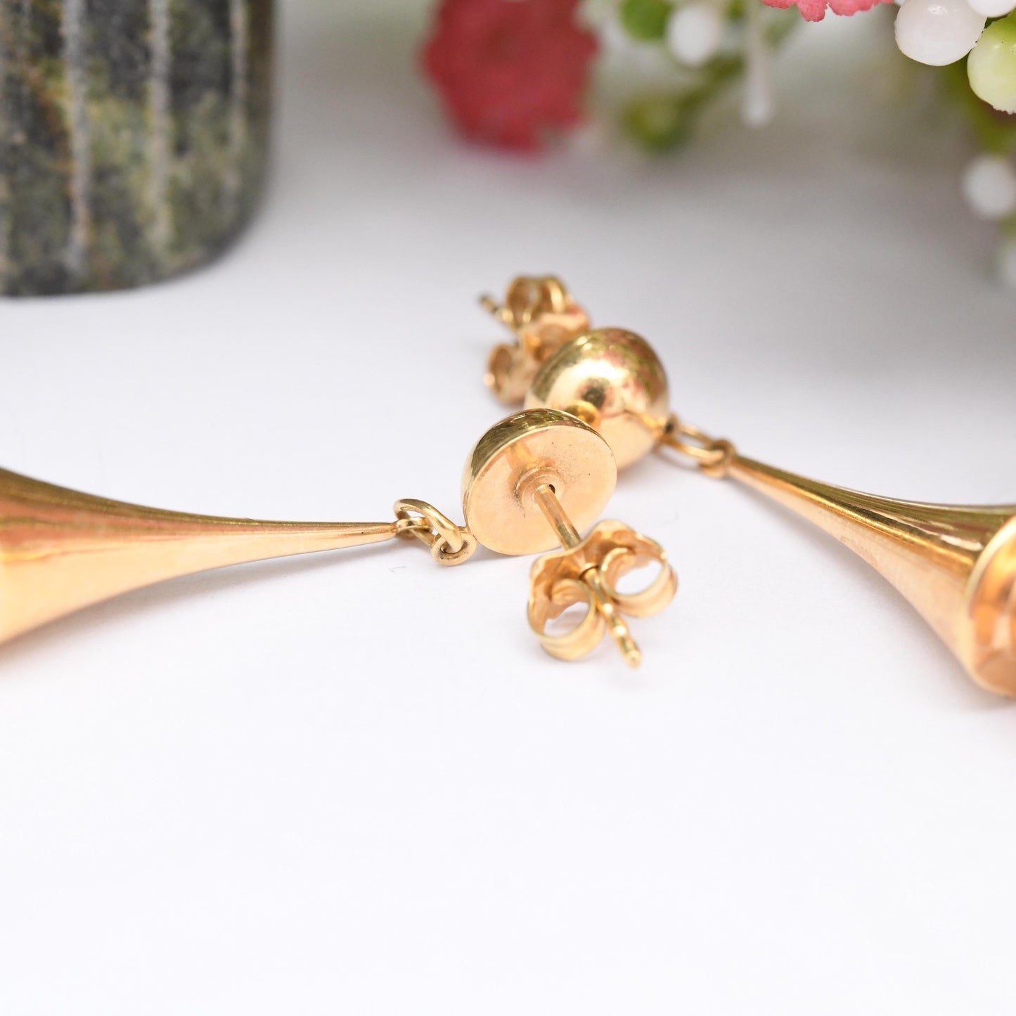 Vintage 9ct Gold Dangle Drop Earrings - Unoaerre Italian Design Made in Italy | Minimalist Modernist Chunky Form | Butterfly Backs