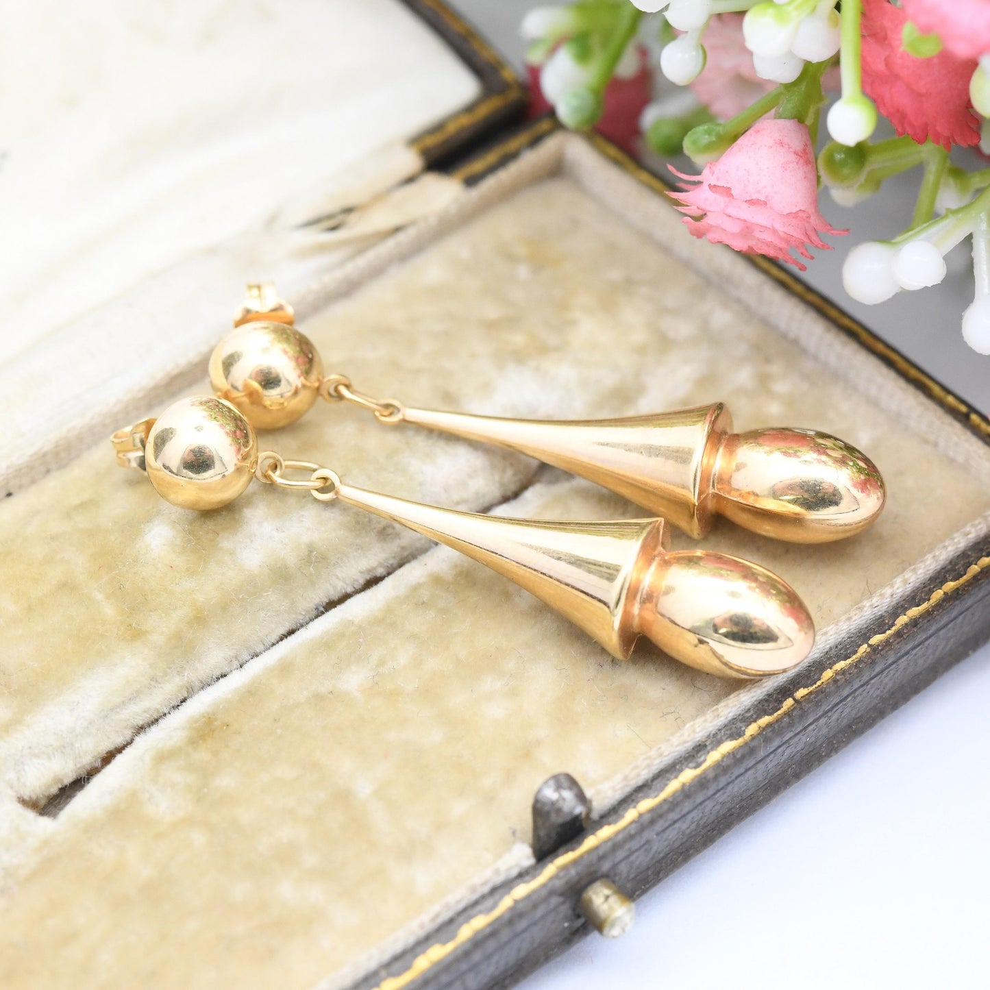 Vintage 9ct Gold Dangle Drop Earrings - Unoaerre Italian Design Made in Italy | Minimalist Modernist Chunky Form | Butterfly Backs