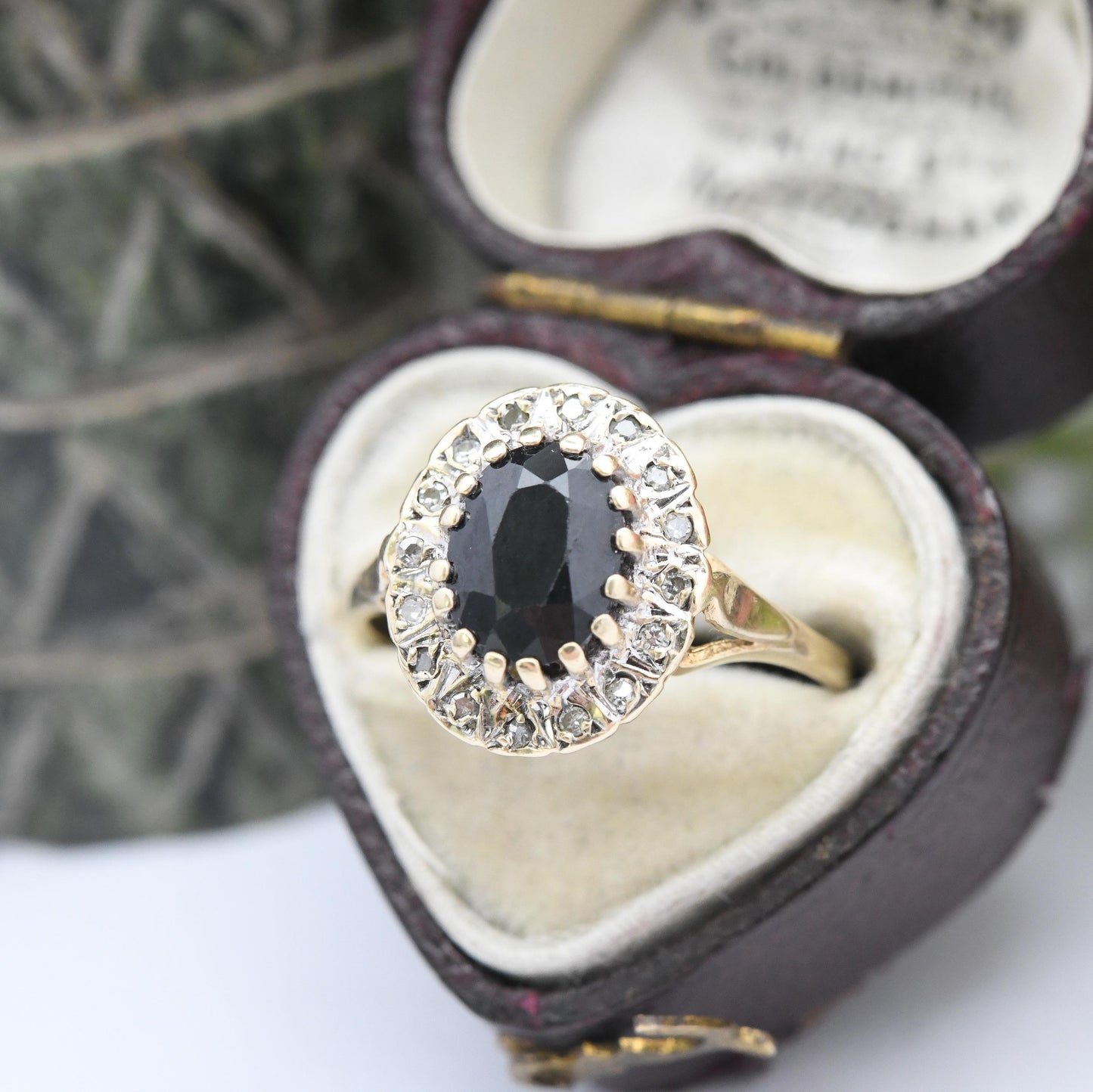 Vintage 9ct Gold Sapphire and Diamond Halo Ring 1994 - Vintage Cocktail Statement Ring | Gift for Her | UK Size - O | US Size - 7 1/4