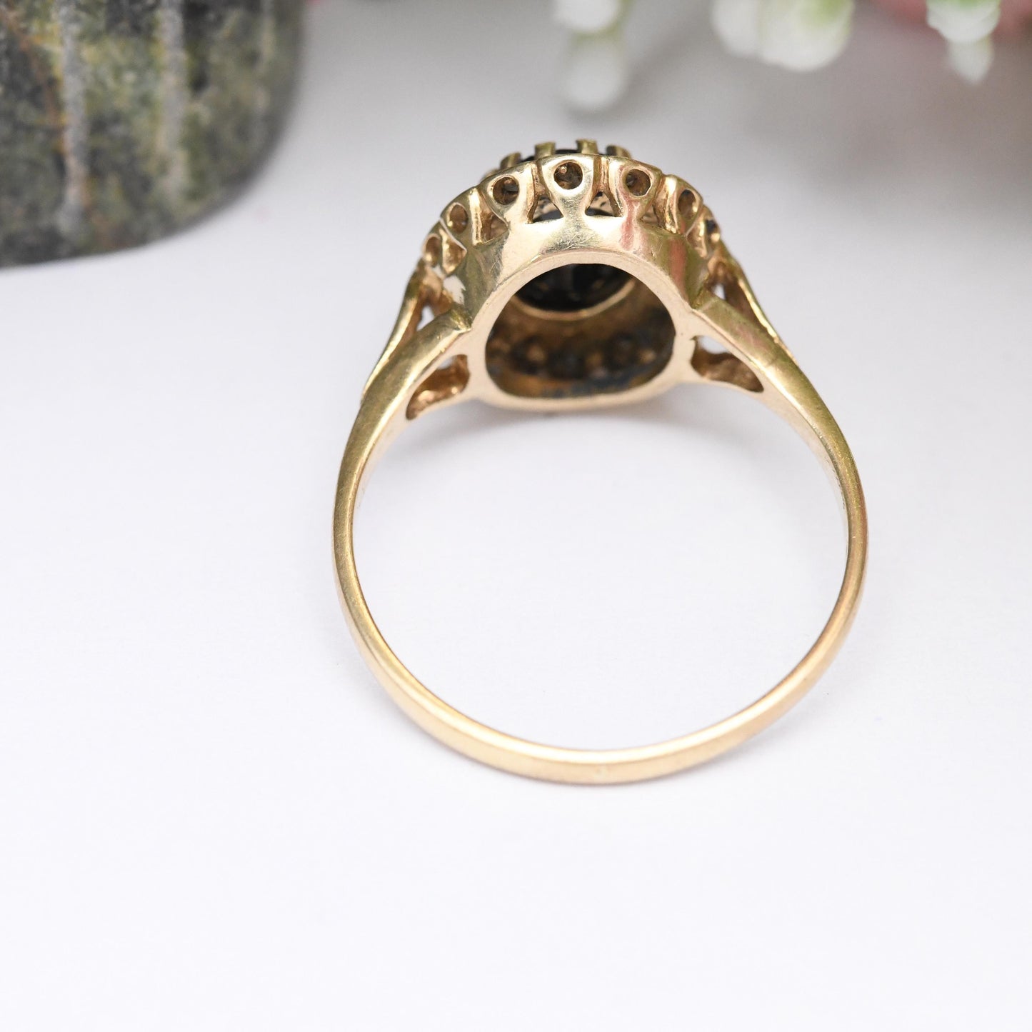 Vintage 9ct Gold Sapphire and Diamond Halo Ring 1994 - Vintage Cocktail Statement Ring | Gift for Her | UK Size - O | US Size - 7 1/4