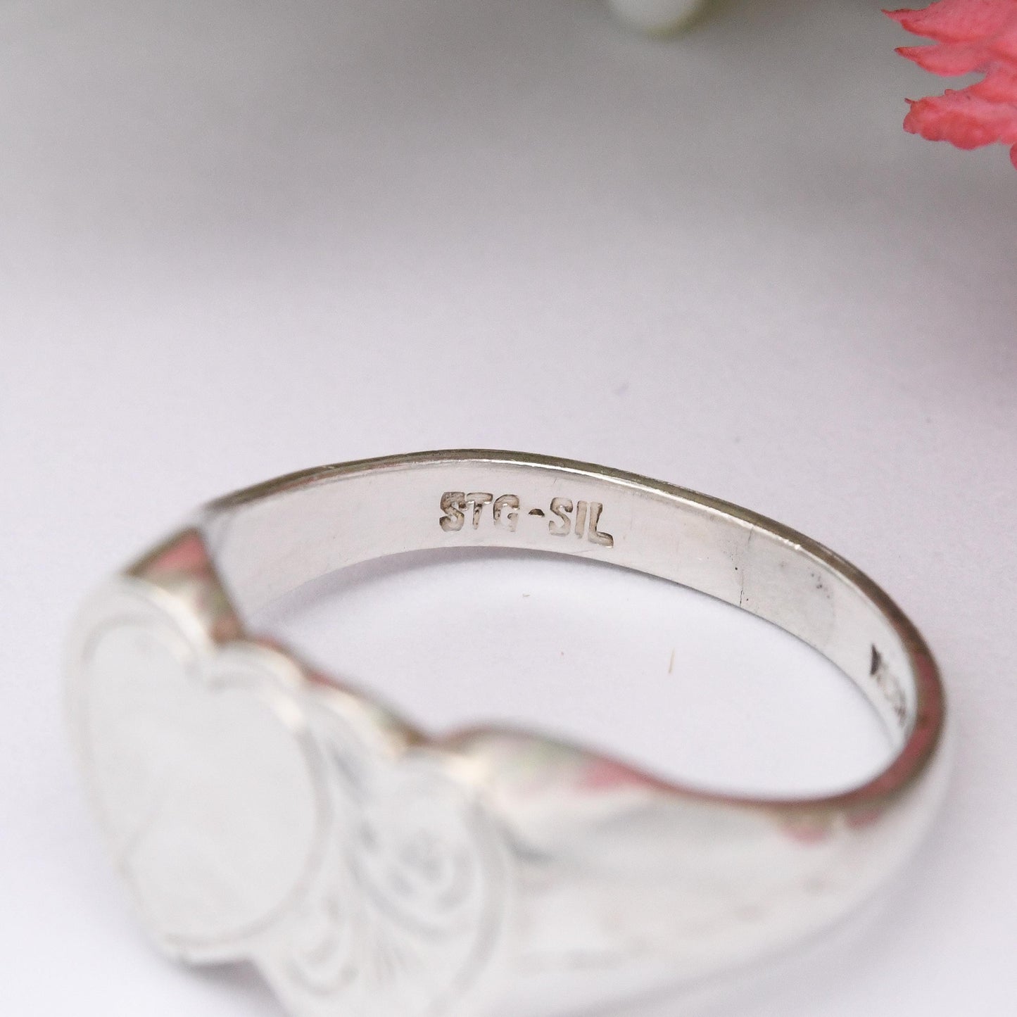 Vintage Sterling Silver Heart Signet Ring - Engraved Entwined Love Hearts | Henry Griffith | Gift for Her | UK Size - J 1/2 | US Size - 5
