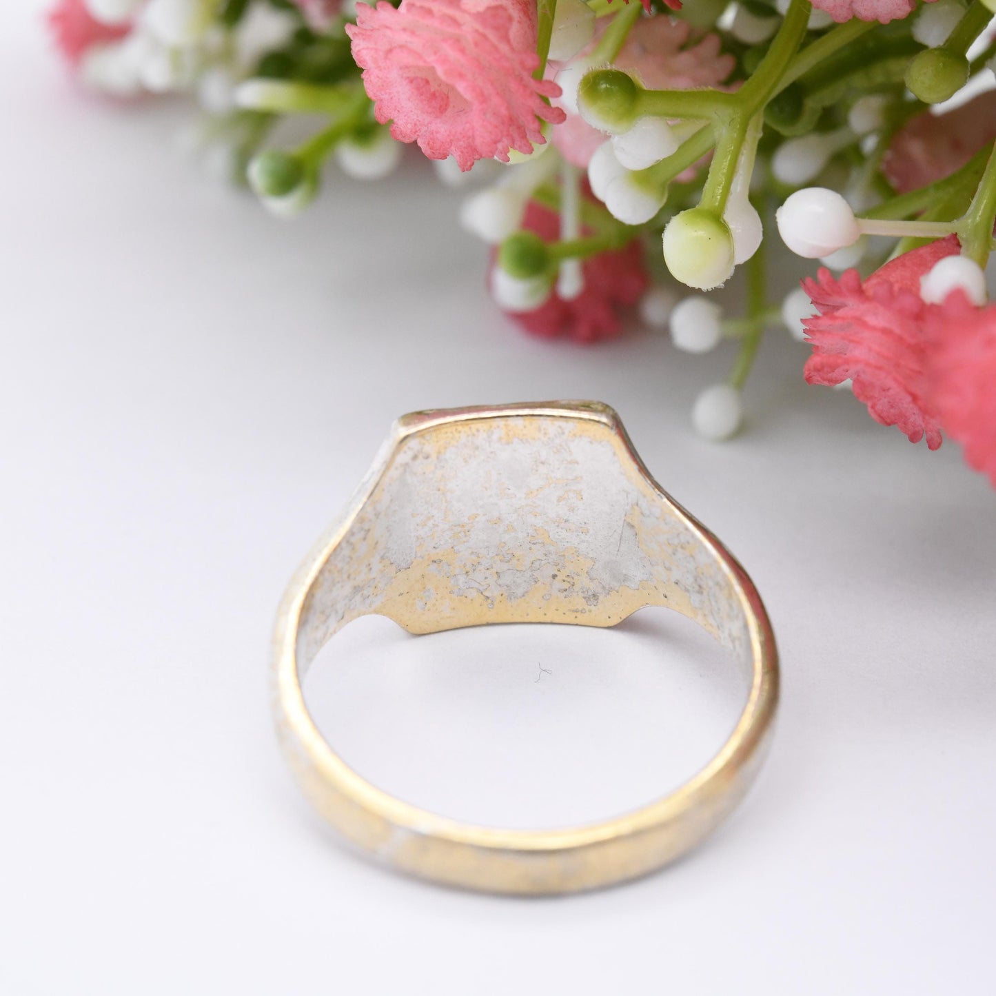 Vintage 9ct Gold Plated Sterling Silver Signet Ring with Starburst Design - Large Unisex Gift for Him | UK Size - X 1/2 | US Size - 11 3/4