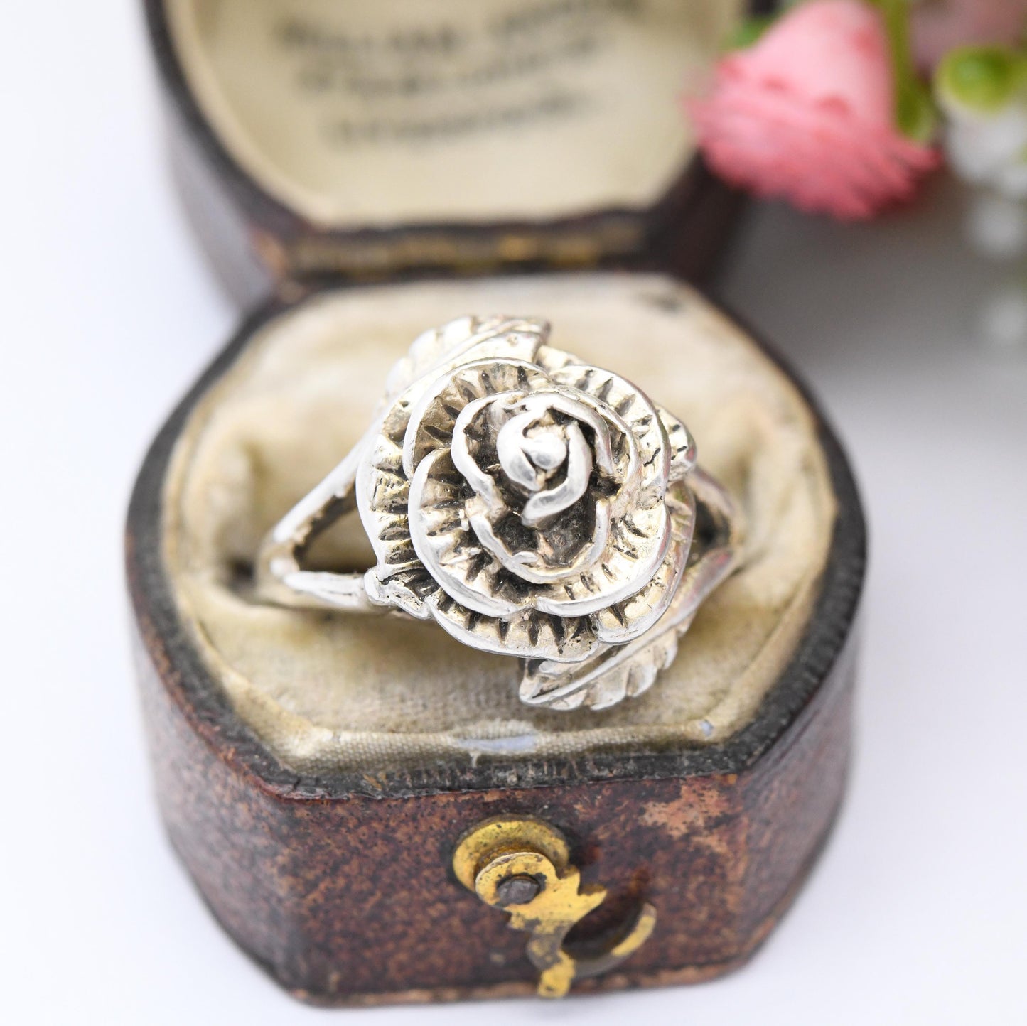 Vintage Sterling Silver Rose Ring 1978 D&W - Mid-Century Flower Floral Shape Pretty Gift for Her | UK Size - N | US Size - 6 3/4