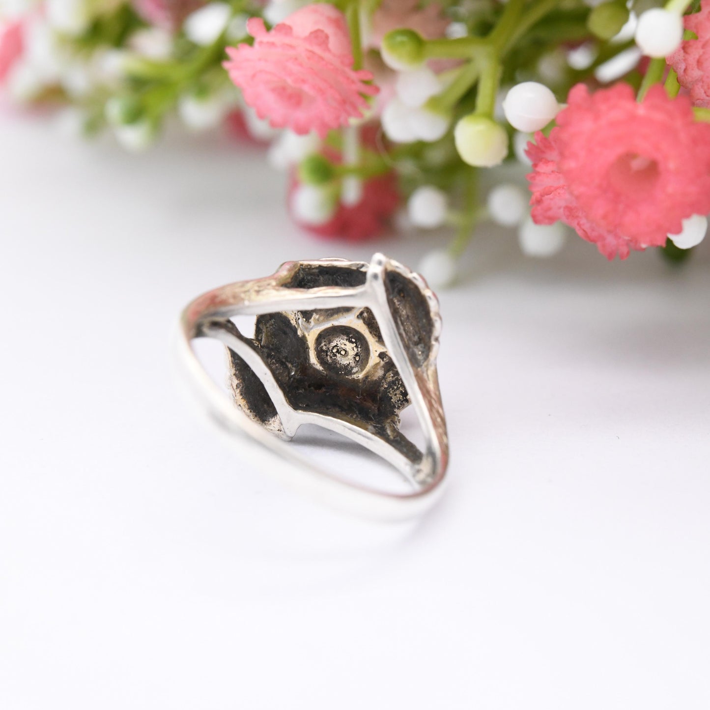 Vintage Sterling Silver Rose Ring 1978 D&W - Mid-Century Flower Floral Shape Pretty Gift for Her | UK Size - N | US Size - 6 3/4