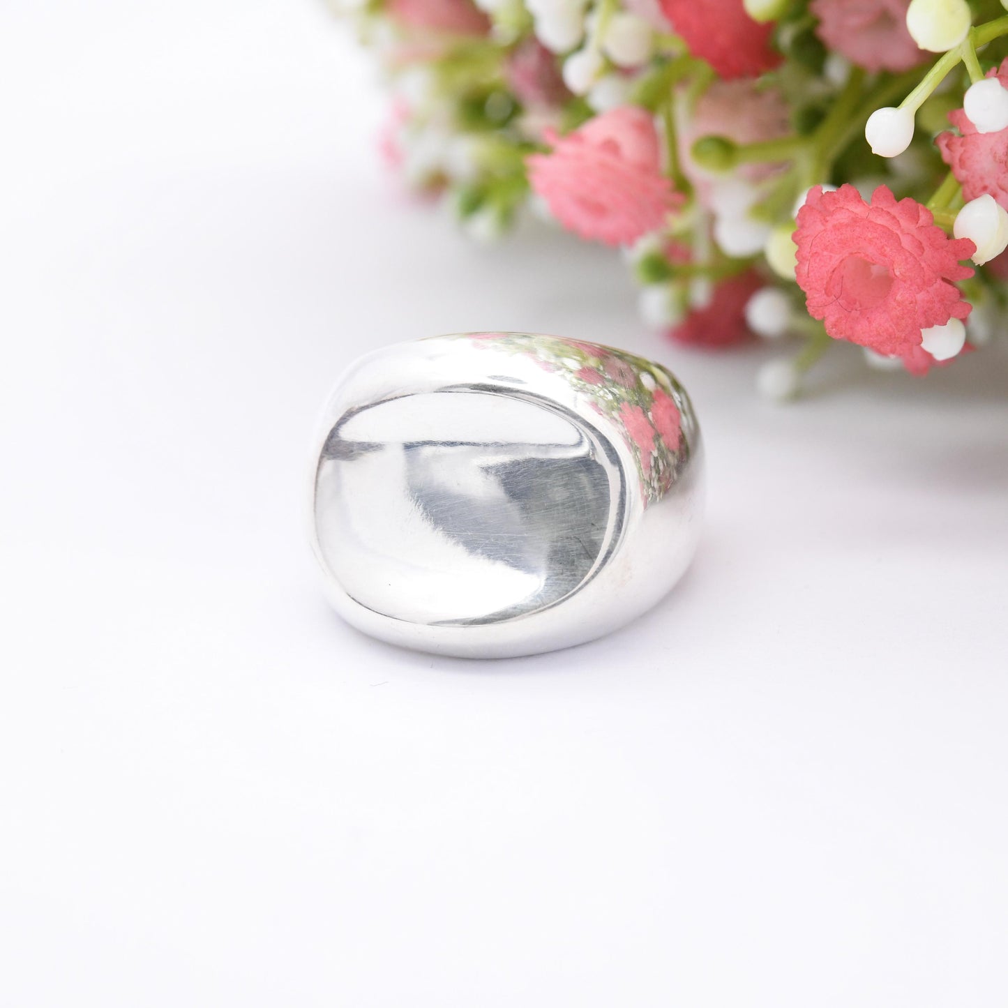 Vintage Hollow Sterling Silver Chunky Ring - Statement Modernist Style | Smooth Tactile Jewellery | UK Size - Q | US Size - 8