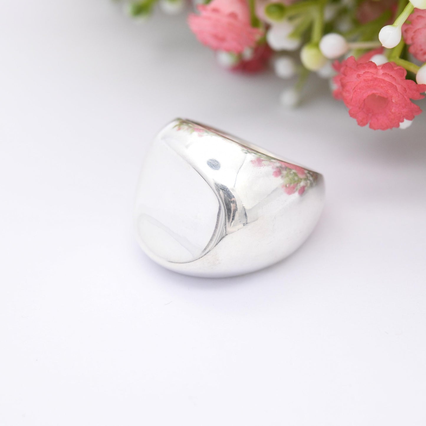 Vintage Hollow Sterling Silver Chunky Ring - Statement Modernist Style | Smooth Tactile Jewellery | UK Size - Q | US Size - 8