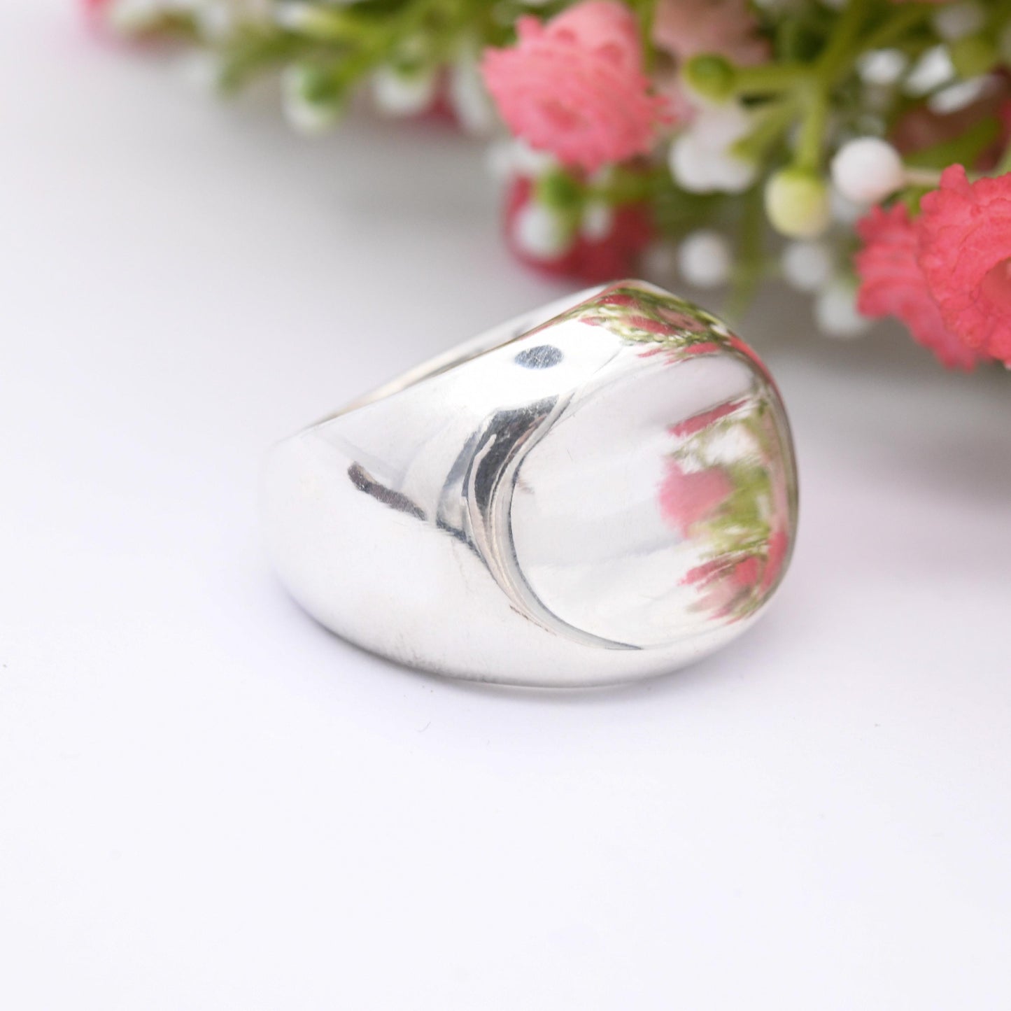 Vintage Hollow Sterling Silver Chunky Ring - Statement Modernist Style | Smooth Tactile Jewellery | UK Size - Q | US Size - 8
