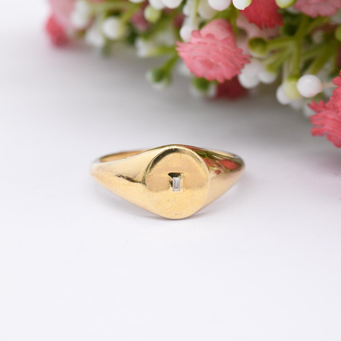 Gold Plated Sterling Silver Signet Ring with Clear Stone - Unisex Signet Gift Large Size Middle Finger | UK Size - U 1/2 | US Size - 10 1/4