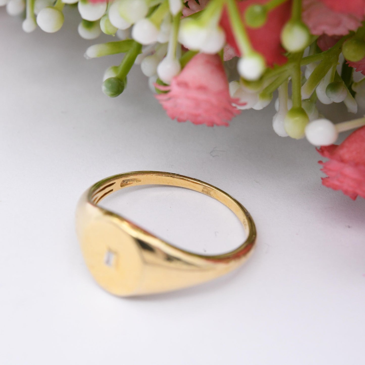 Gold Plated Sterling Silver Signet Ring with Clear Stone - Unisex Signet Gift Large Size Middle Finger | UK Size - U 1/2 | US Size - 10 1/4