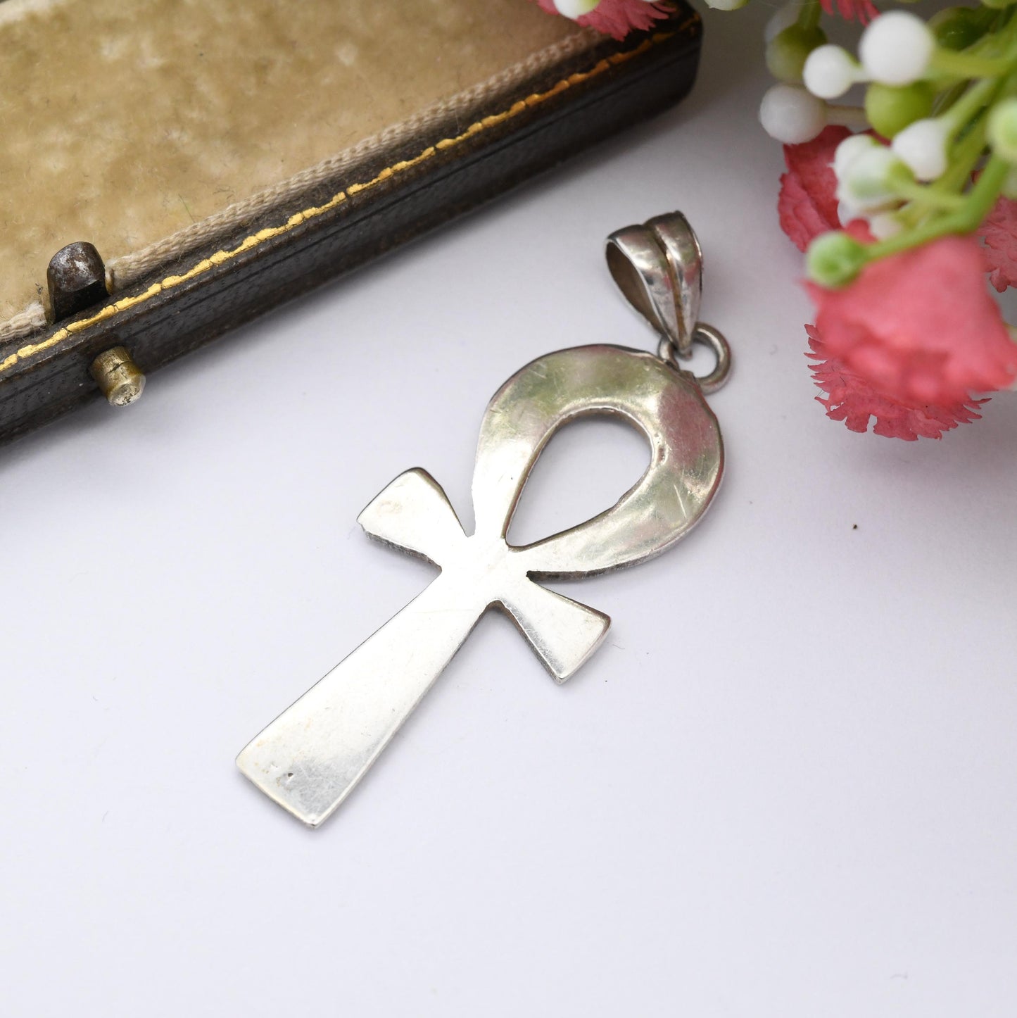 Vintage Silver Egyptian Ankh Pendant - Ancient Egypt Symbol of Life | Hooped Cross for Chunky Necklace
