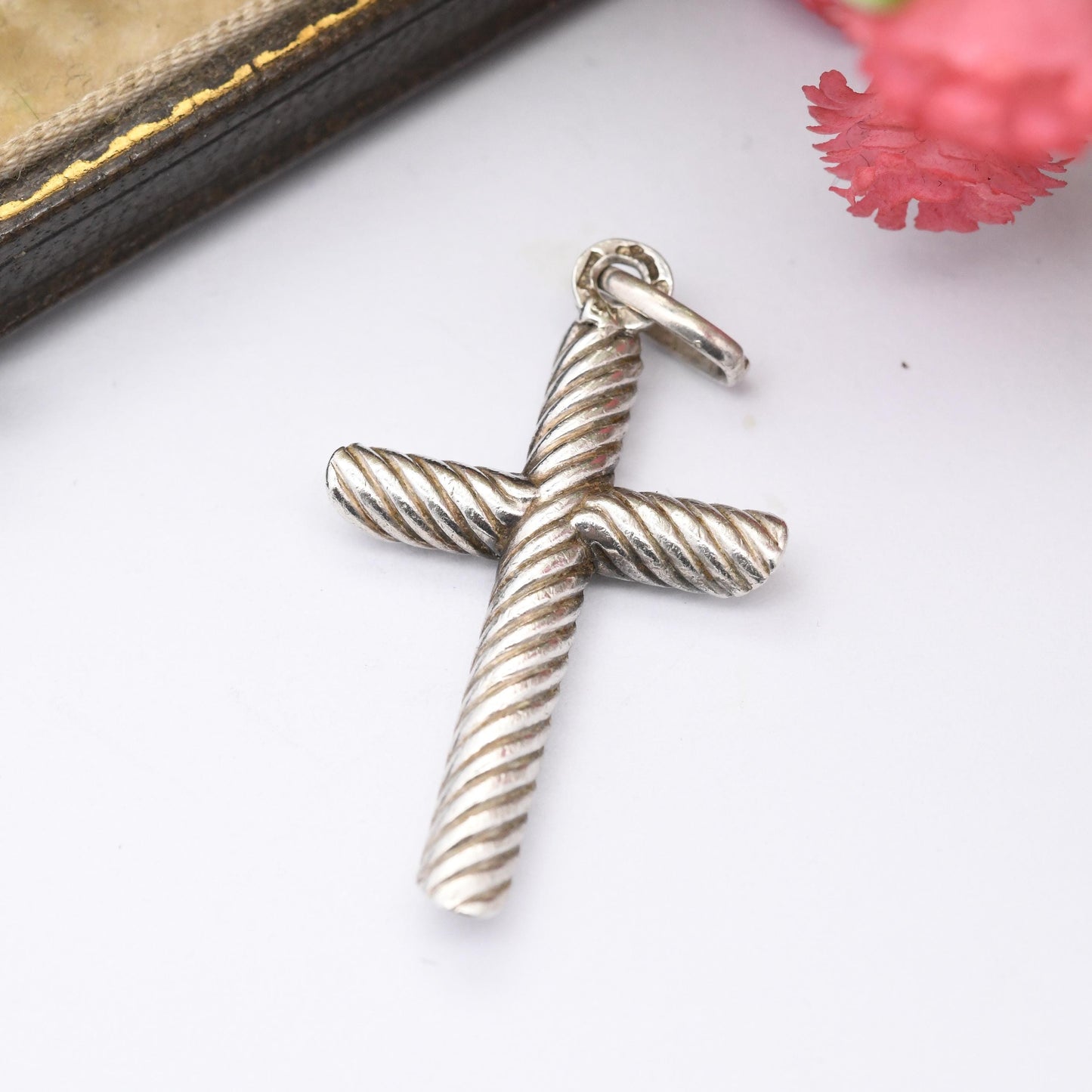 Vintage Sterling Silver Cross Pendant - Chunky Mid-Century Modernist Spiral Textured Design | Gift for Baptism Christening