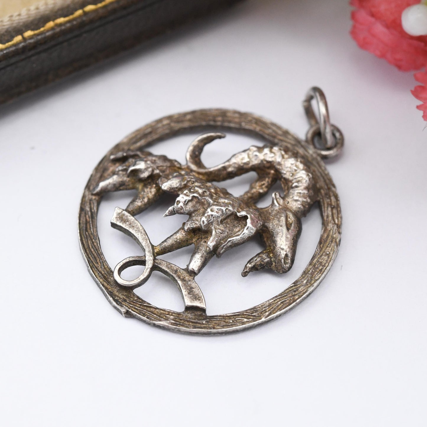 Vintage Sterling Silver Aries Pendant 1976 LDP - Ram Astrological Zodiac Star Sign Symbol | Mid-Century Textured | March April Birthday Gift