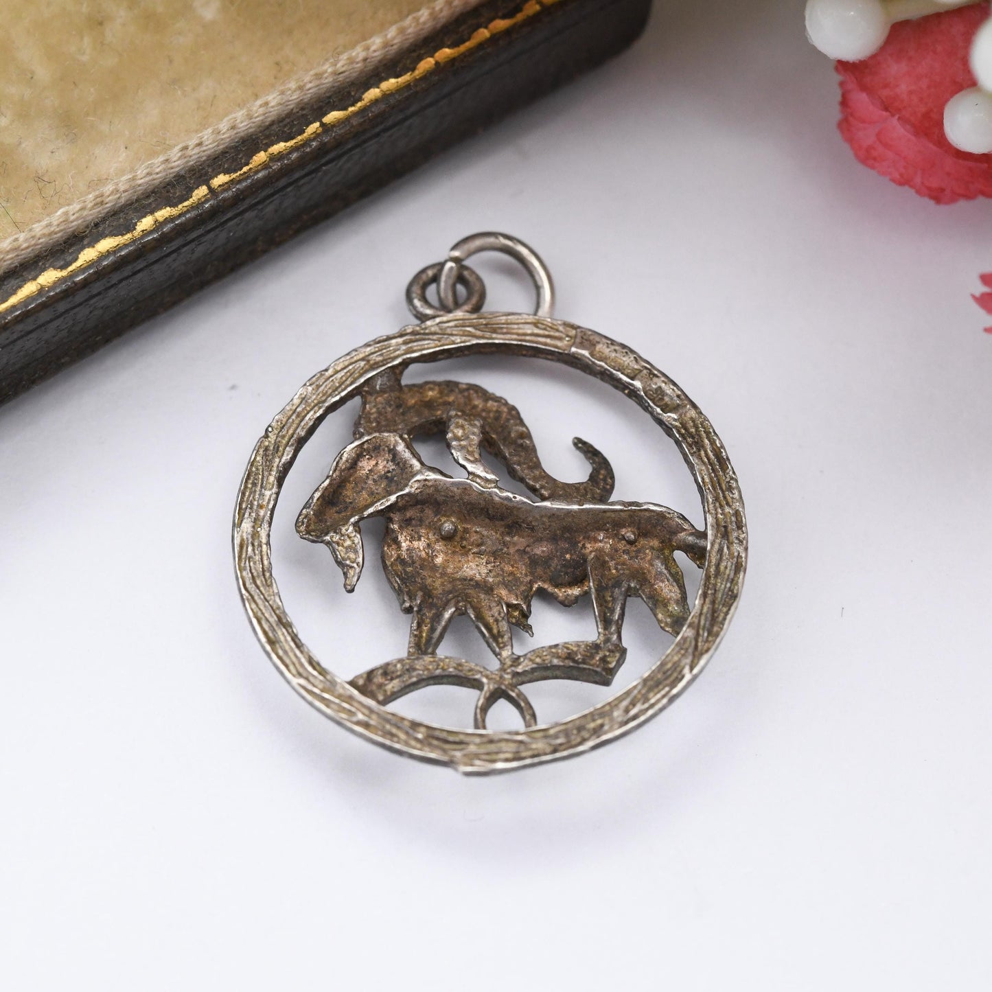 Vintage Sterling Silver Aries Pendant 1976 LDP - Ram Astrological Zodiac Star Sign Symbol | Mid-Century Textured | March April Birthday Gift