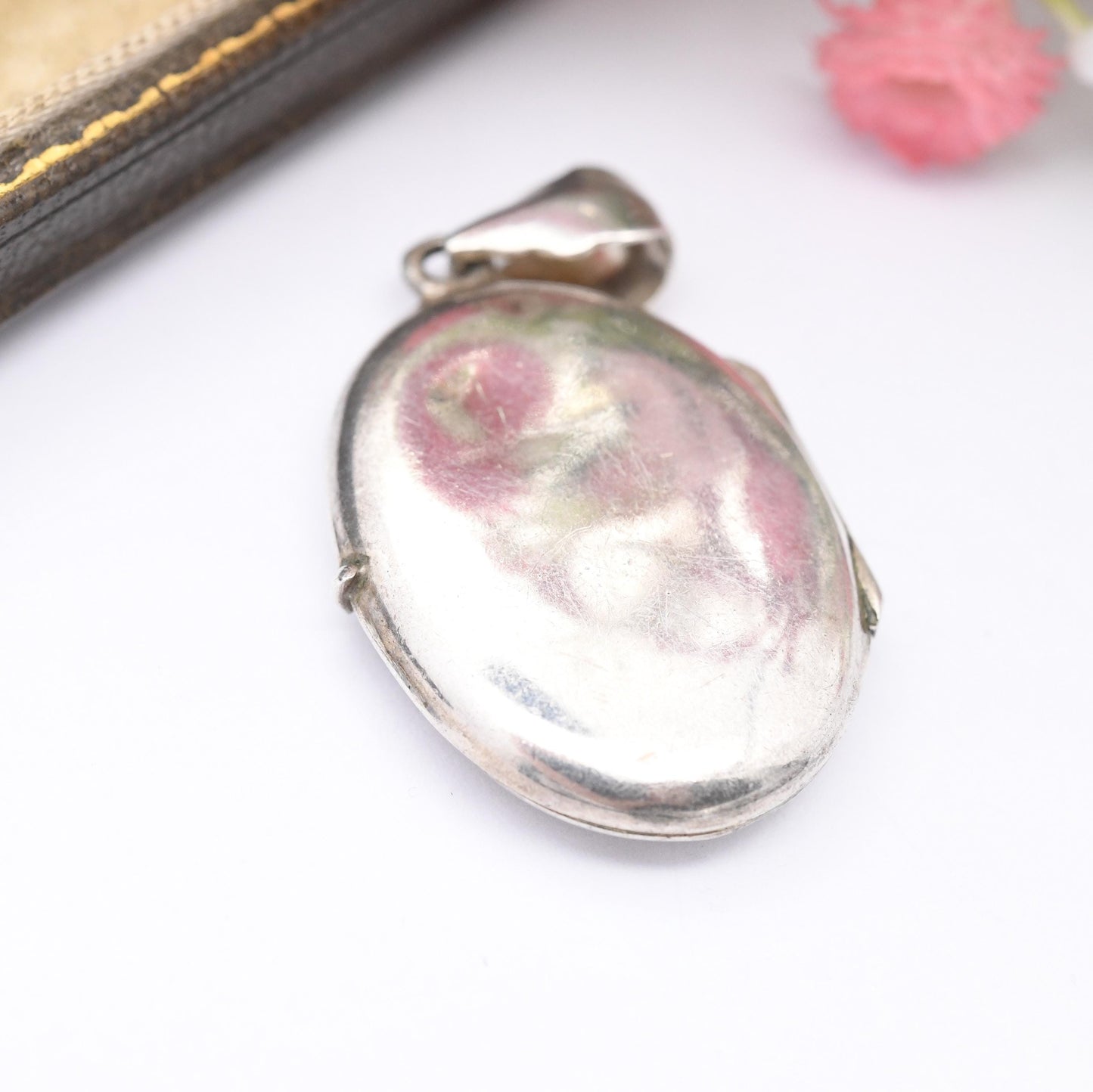 Vintage Sterling Silver Locket Pendant with Engraved Scrolling Design - Small Oval Locket Necklace for Chunky Chain | Sweet Jewellery Gift