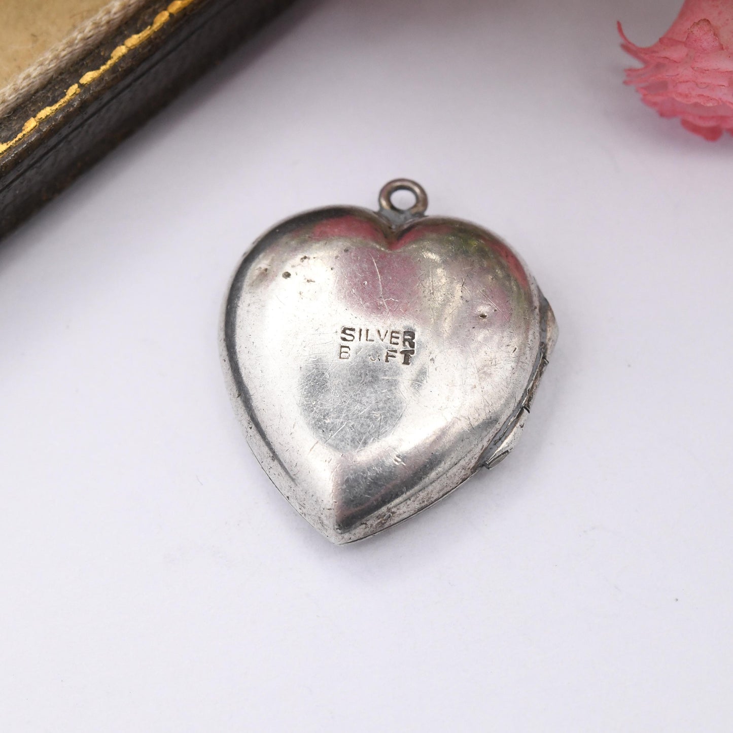 Vintage Sterling Silver B&F Heart Locket Pendant with Flower Design - Love Heart Shape Locket Pretty Gift for Her with Elvis Photograph