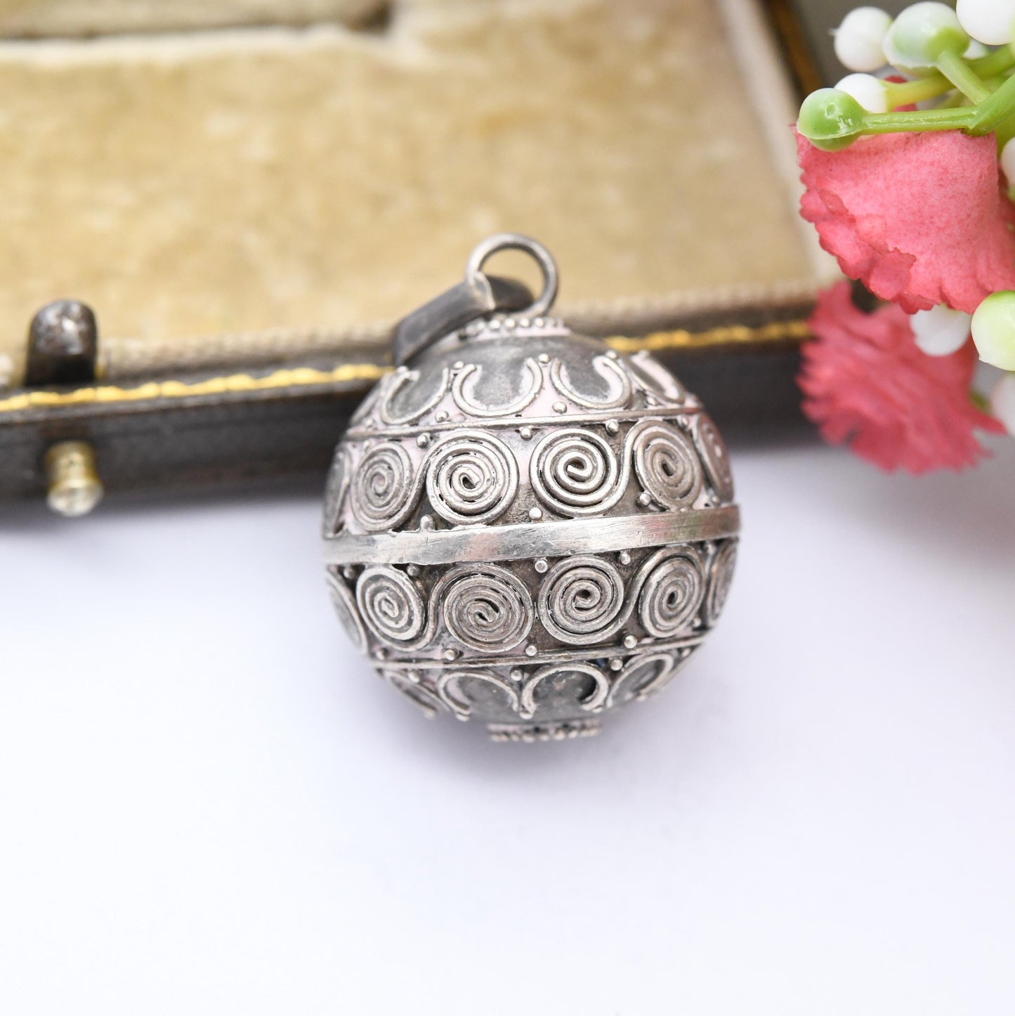 Vintage Cannetille Sterling Silver Harmony Ball Chime Bell Pendant - Bola Angel Caller | Pretty Filigree Necklace Charm | Gift for Pregnancy