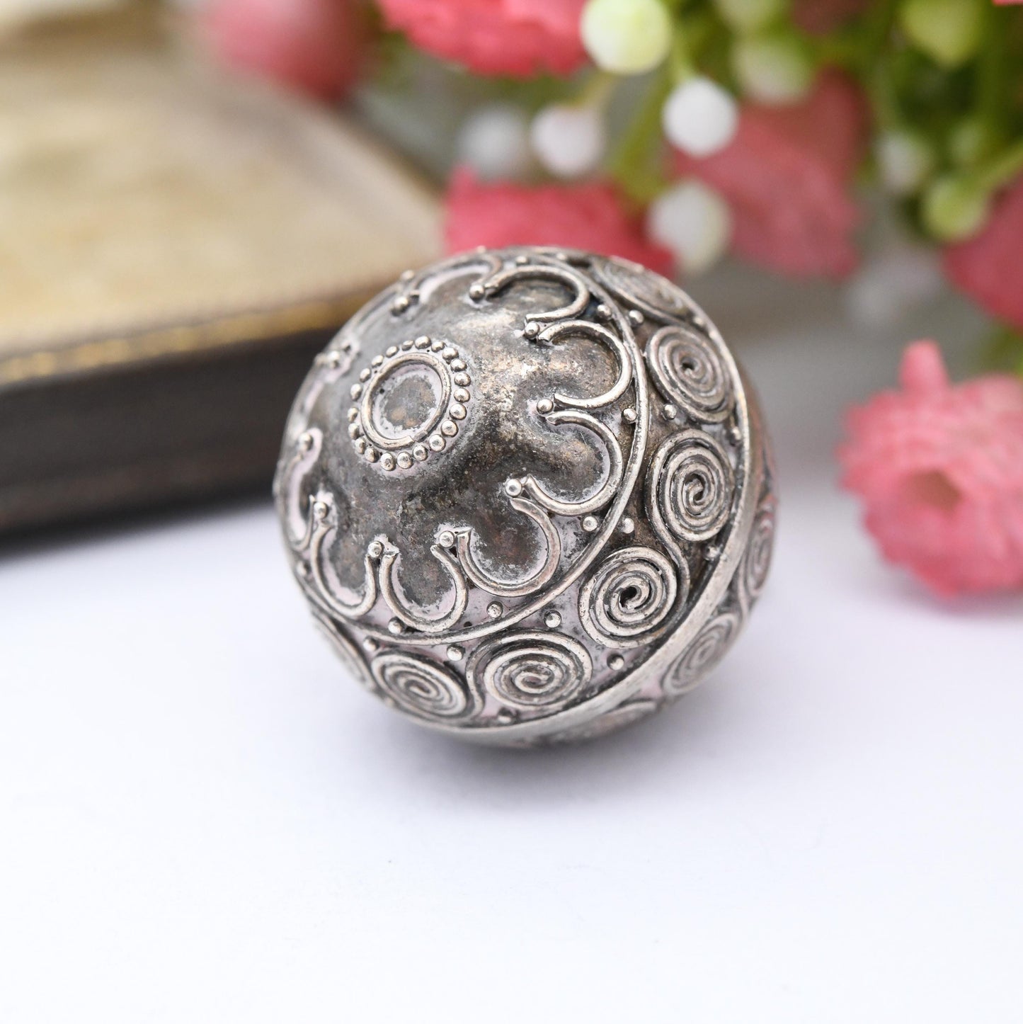 Vintage Cannetille Sterling Silver Harmony Ball Chime Bell Pendant - Bola Angel Caller | Pretty Filigree Necklace Charm | Gift for Pregnancy