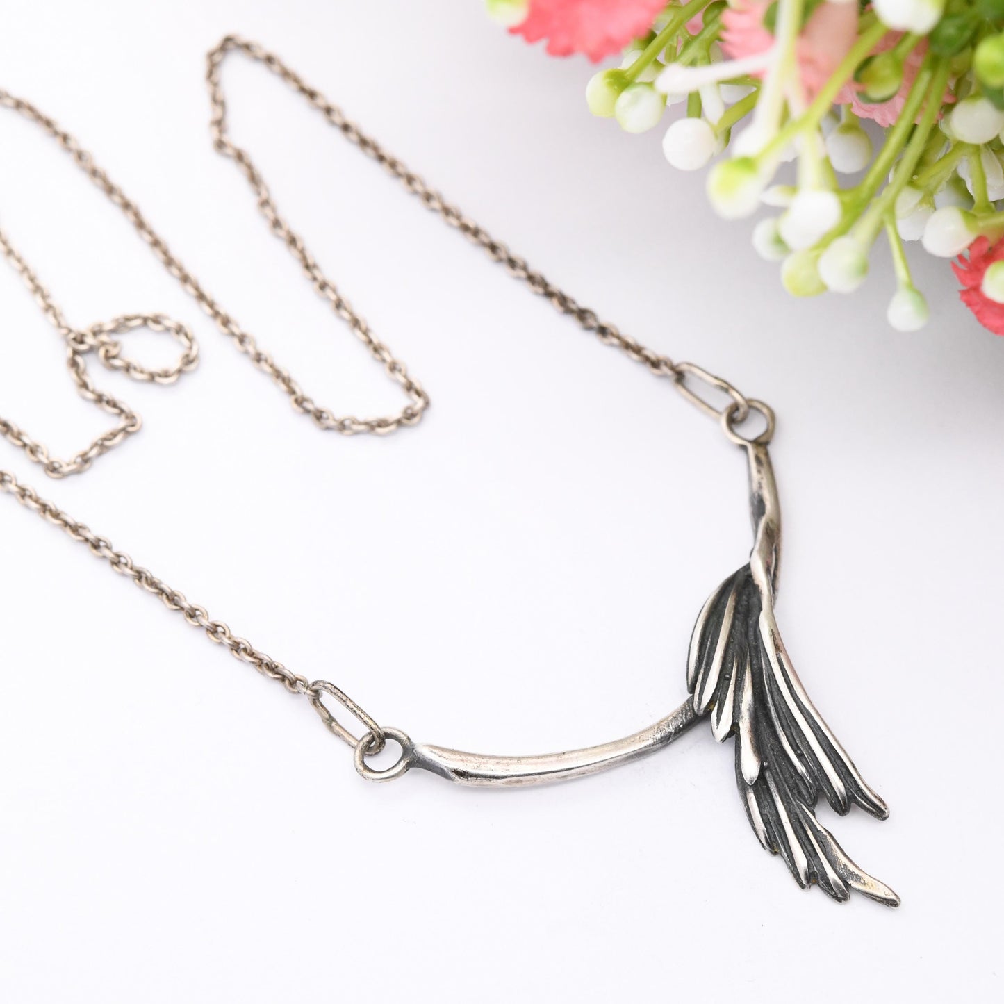 Vintage Mid-Century European Silver Leaf Pendant Necklace - Modernist Figural Integrated Pendant | Pretty Silver Jewellery Gift for Her