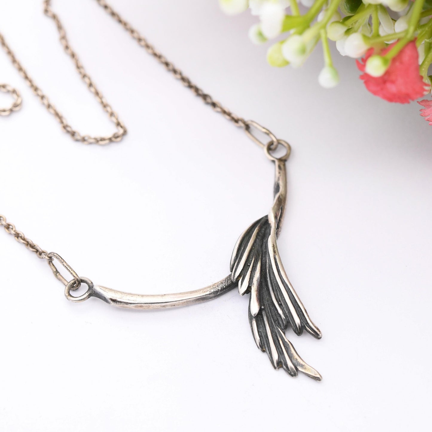 Vintage Mid-Century European Silver Leaf Pendant Necklace - Modernist Figural Integrated Pendant | Pretty Silver Jewellery Gift for Her