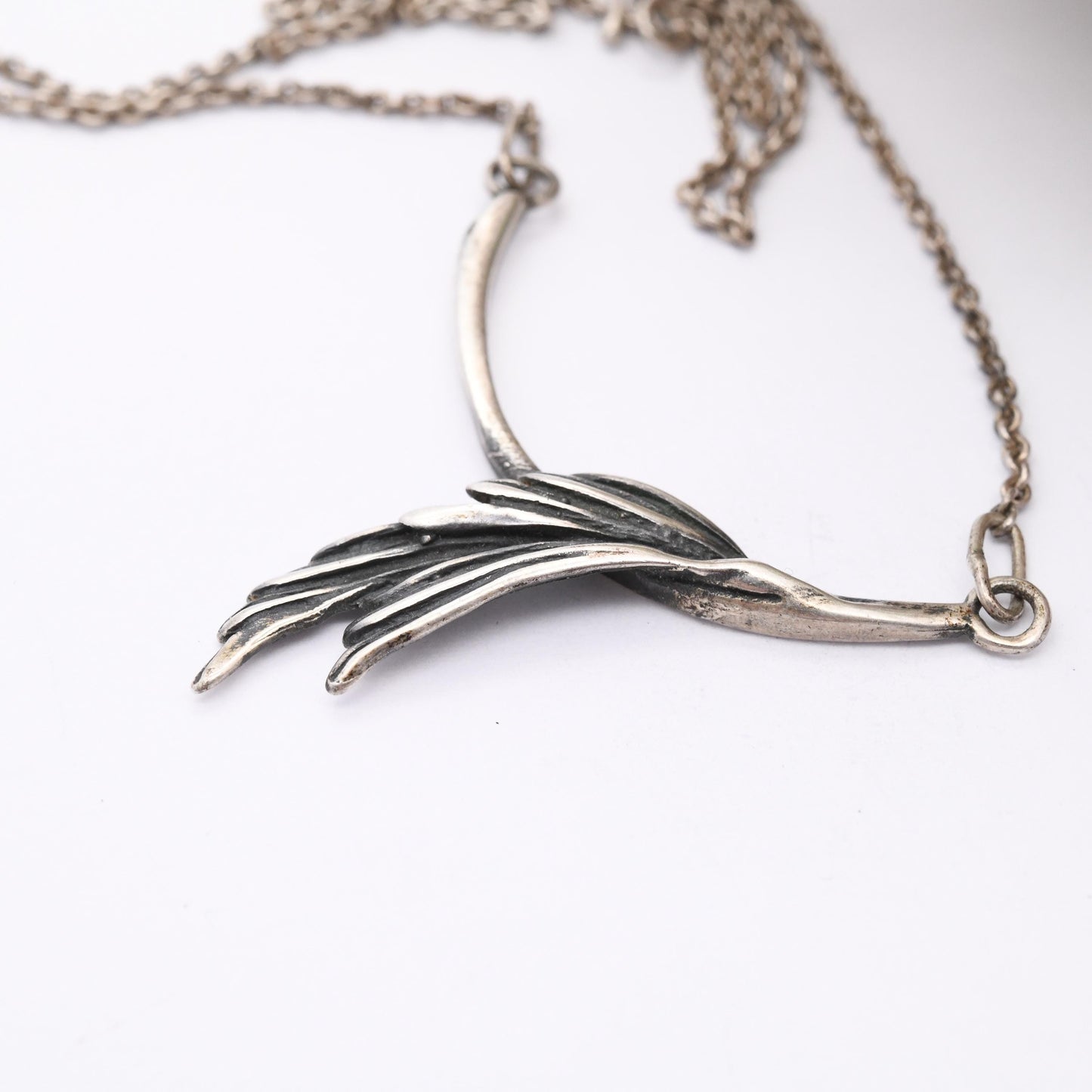 Vintage Mid-Century European Silver Leaf Pendant Necklace - Modernist Figural Integrated Pendant | Pretty Silver Jewellery Gift for Her