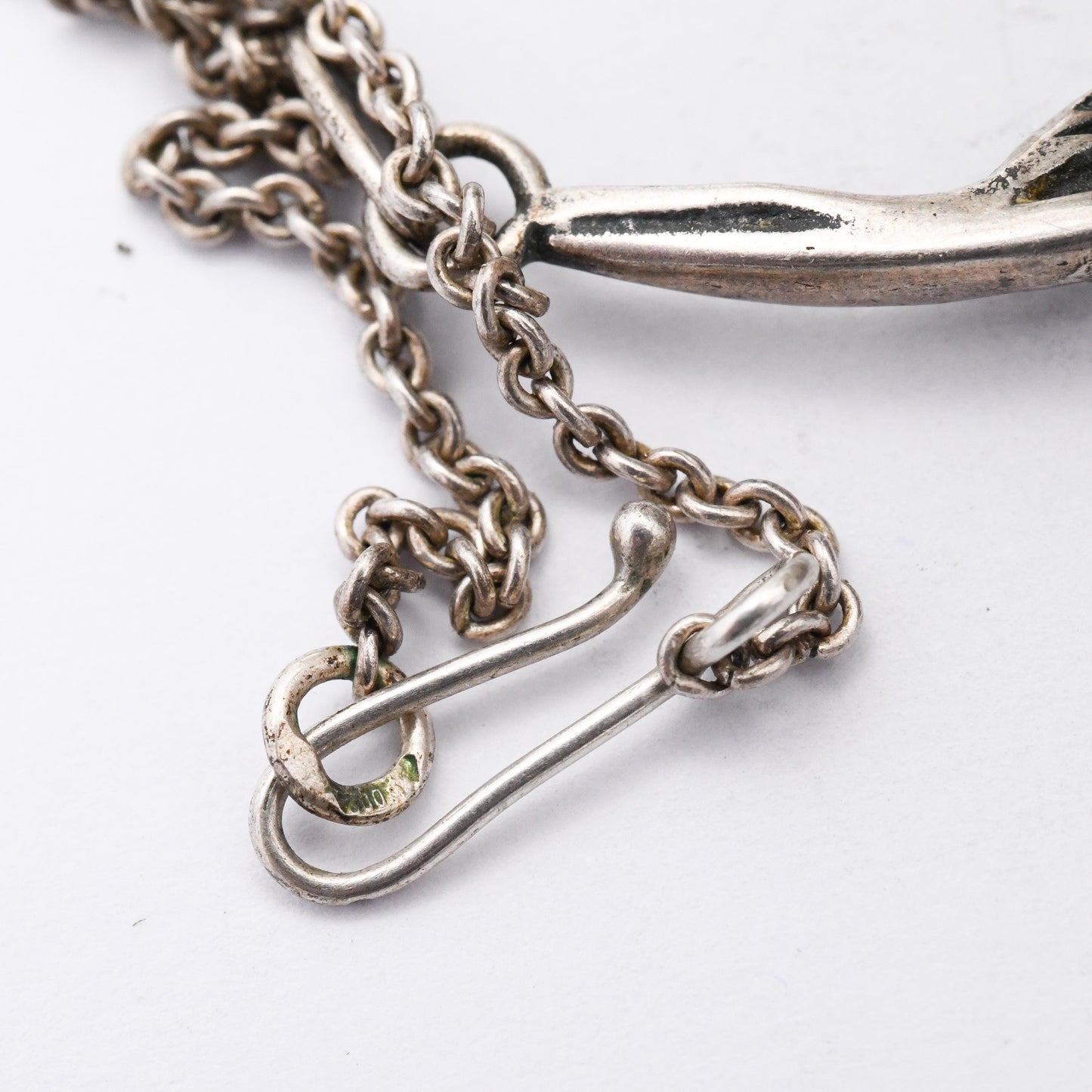 Vintage Mid-Century European Silver Leaf Pendant Necklace - Modernist Figural Integrated Pendant | Pretty Silver Jewellery Gift for Her